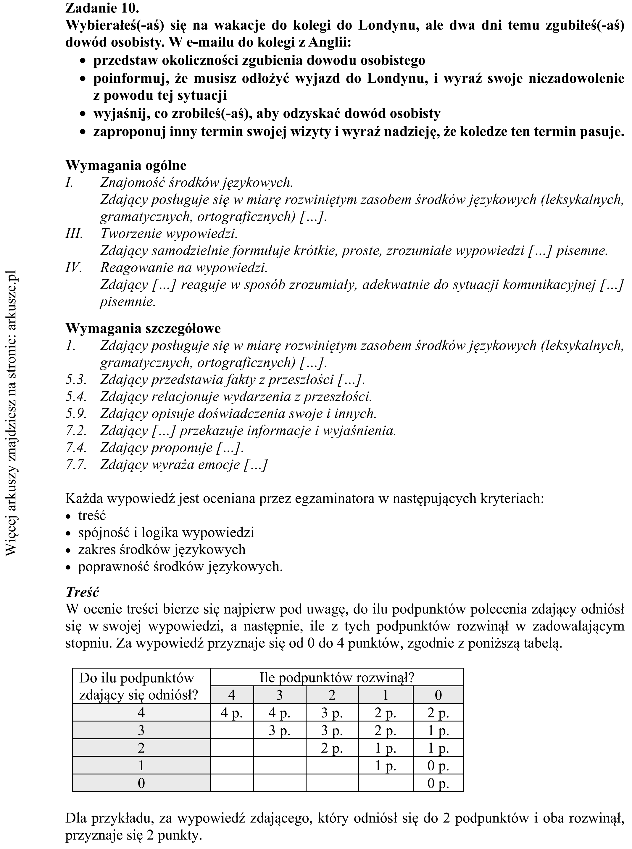Matura dodatkowa, czerwiec 2019, odpowiedź do zadania 10