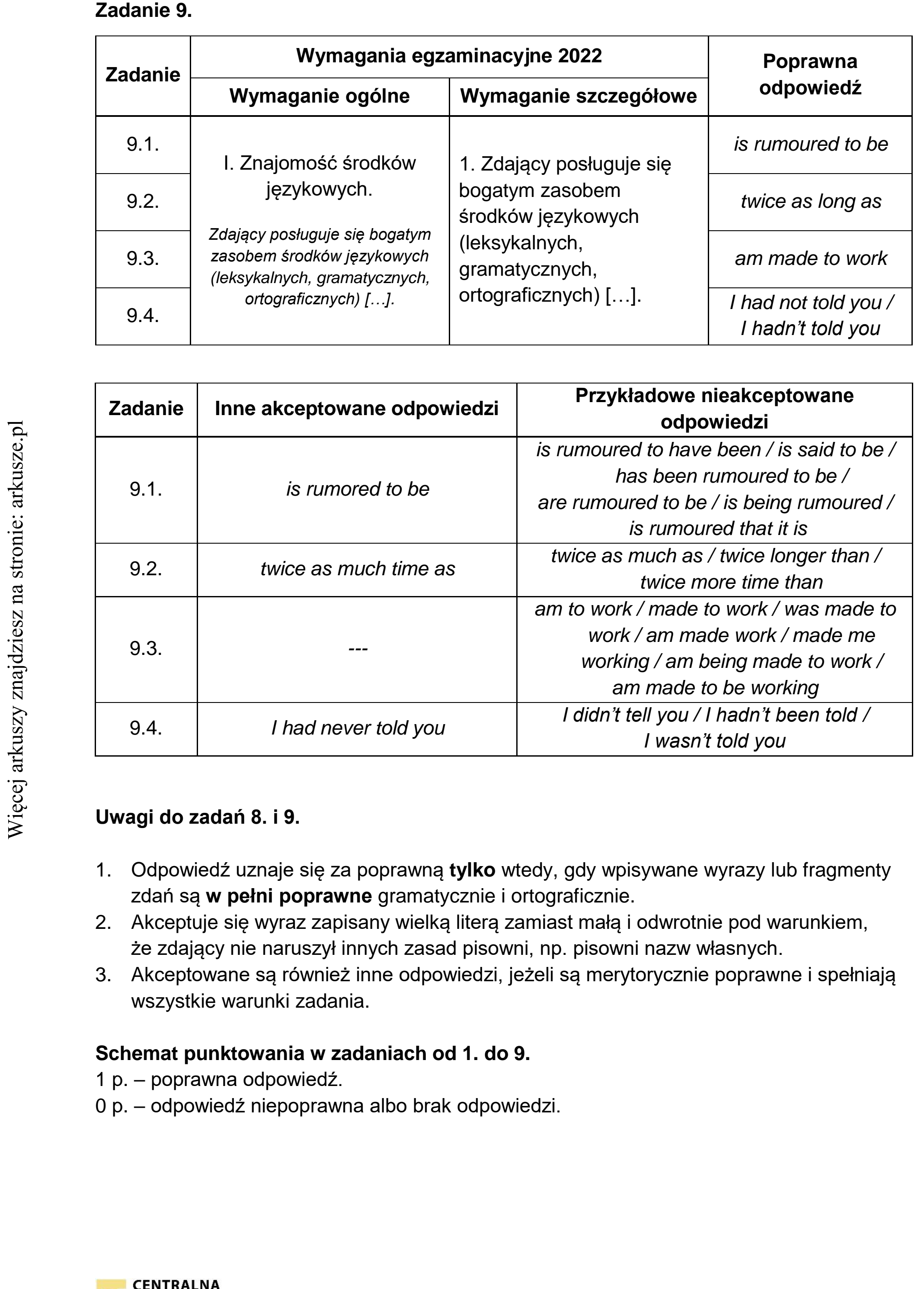 Matura dodatkowa, czerwiec 2022, odpowiedź do zadania 9, fragment 1