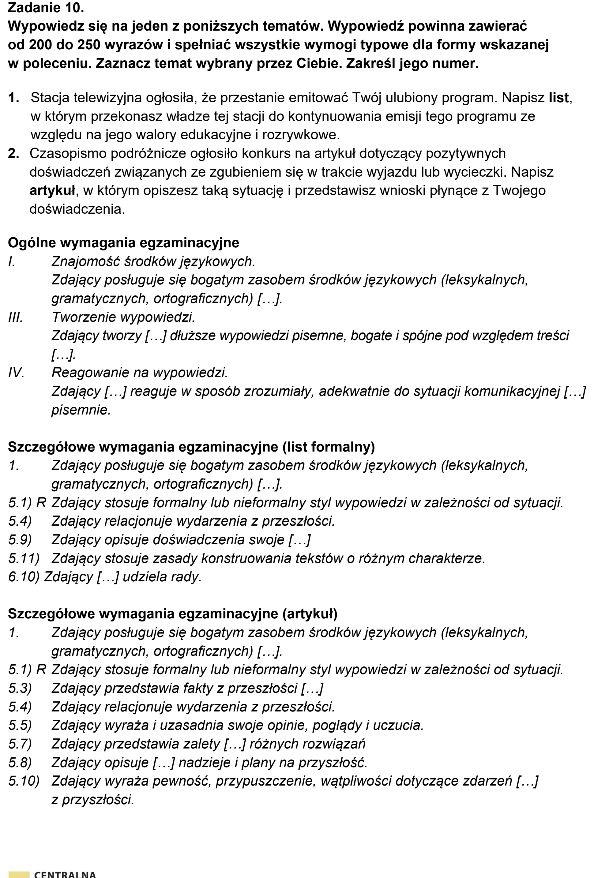 Matura dodatkowa, czerwiec 2023, odpowiedź do zadania 10, fragment 1