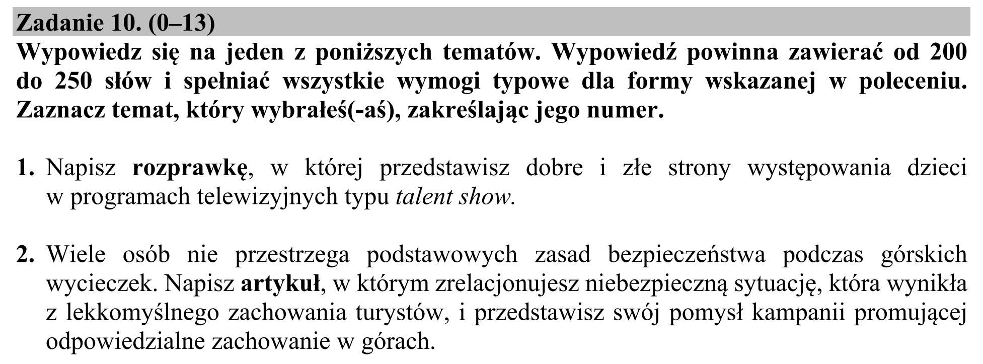 Matura, maj 2017, podgląd zadania 10
