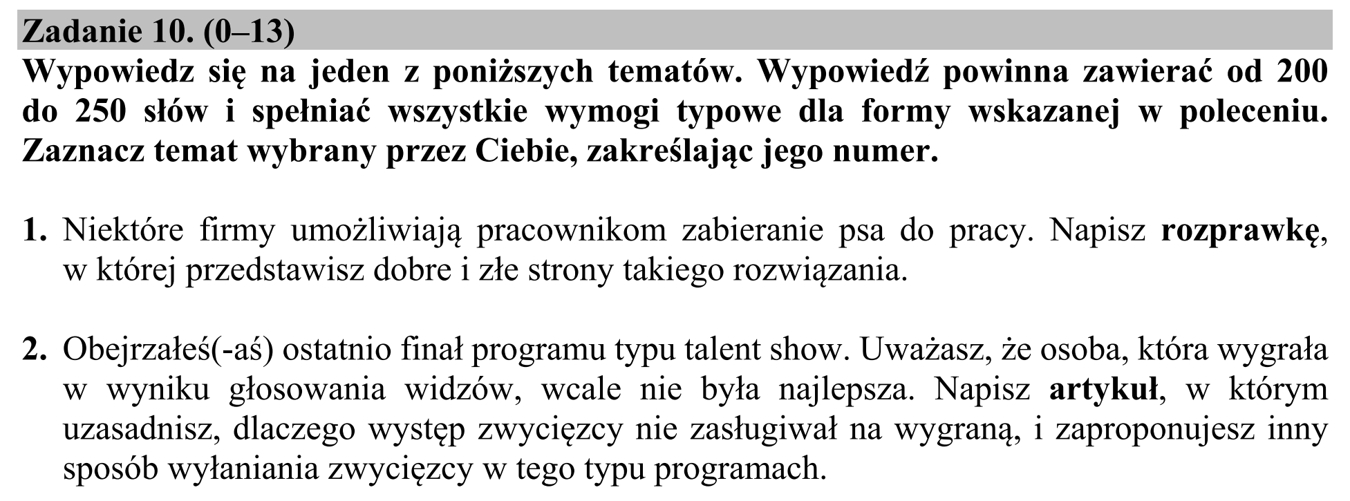 Matura, maj 2020, podgląd zadania 10