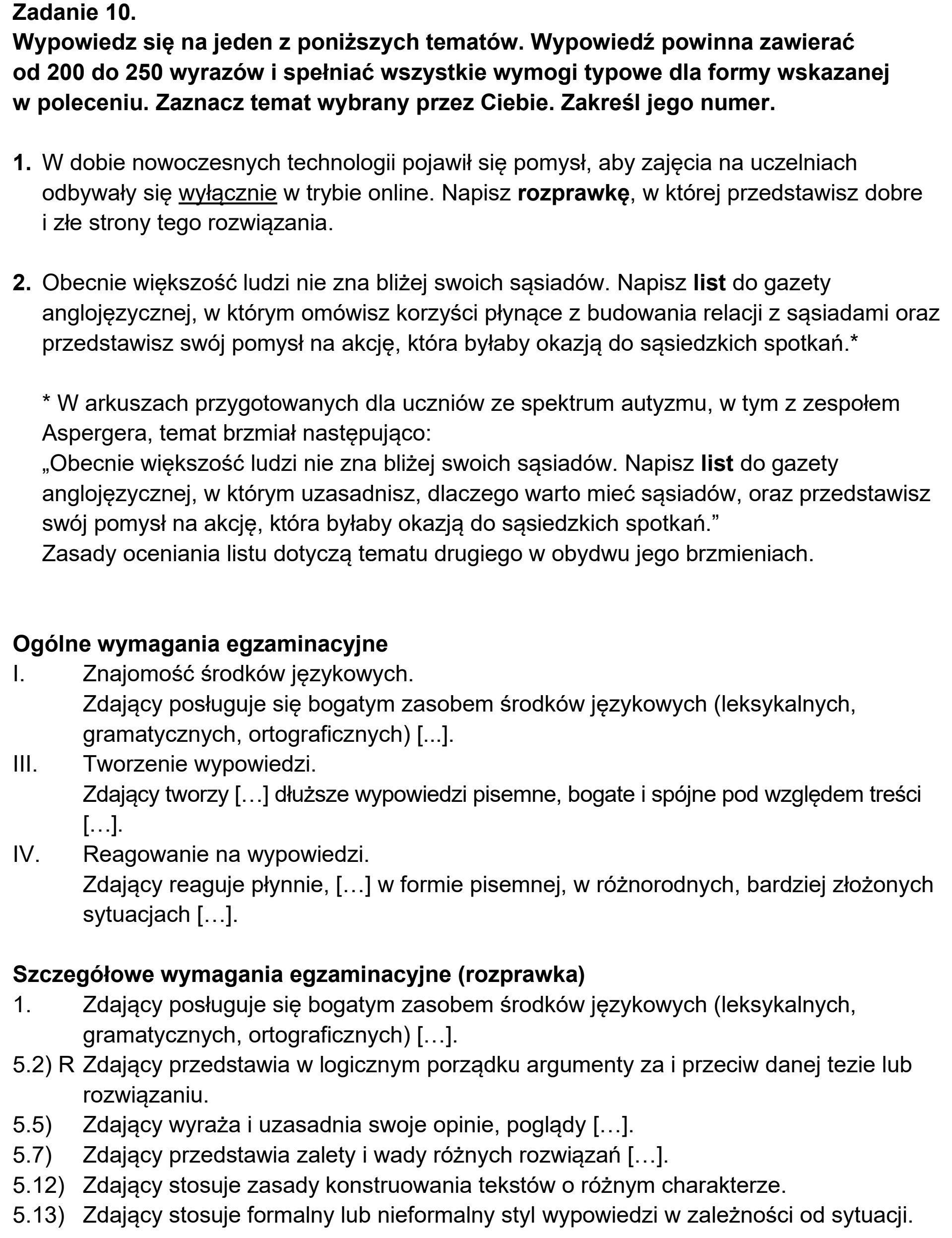 Matura, maj 2025, odpowiedź do zadania 10