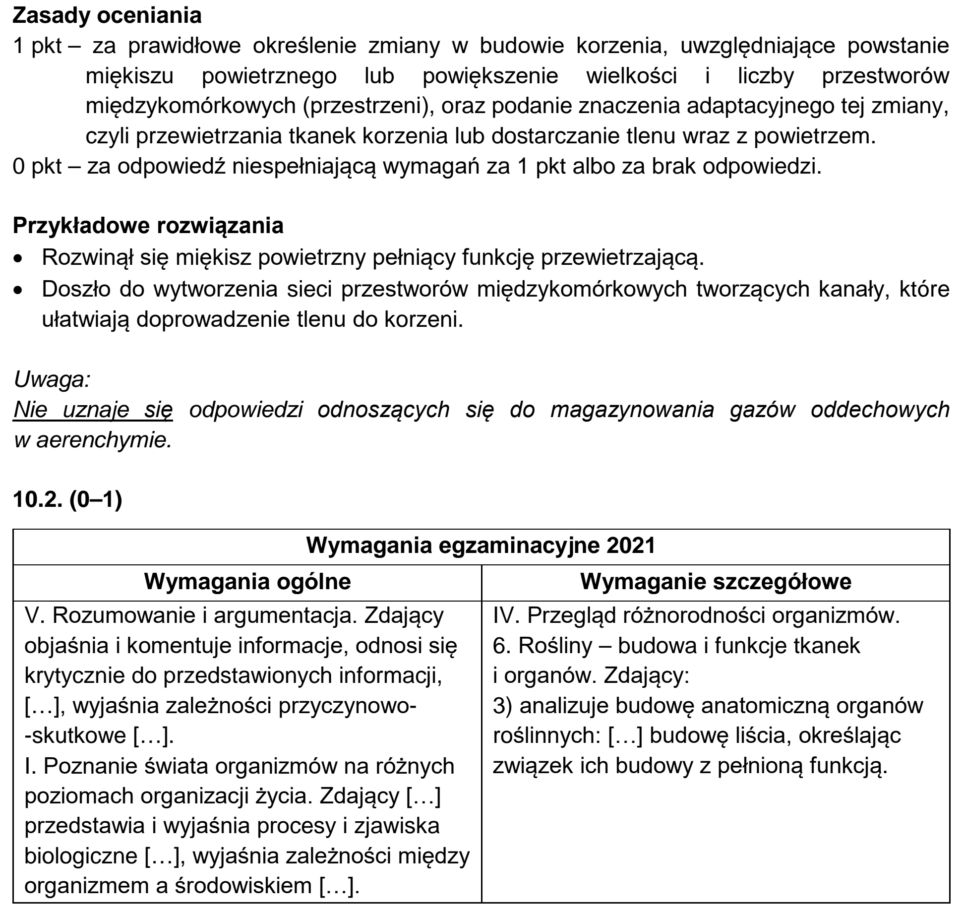 Matura, maj 2021, odpowiedź do zadania 10.1, fragment 1