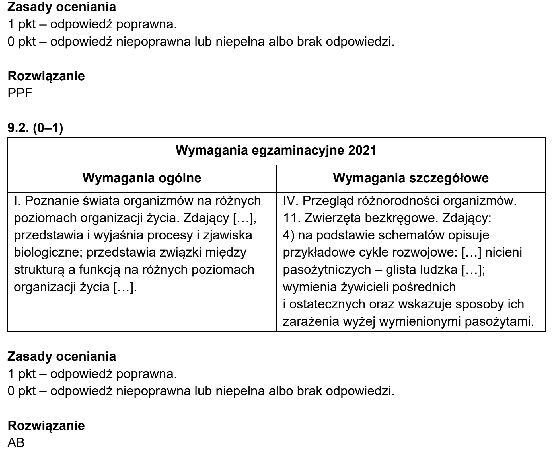 Matura próbna, marzec 2021, odpowiedź do zadania 9.1