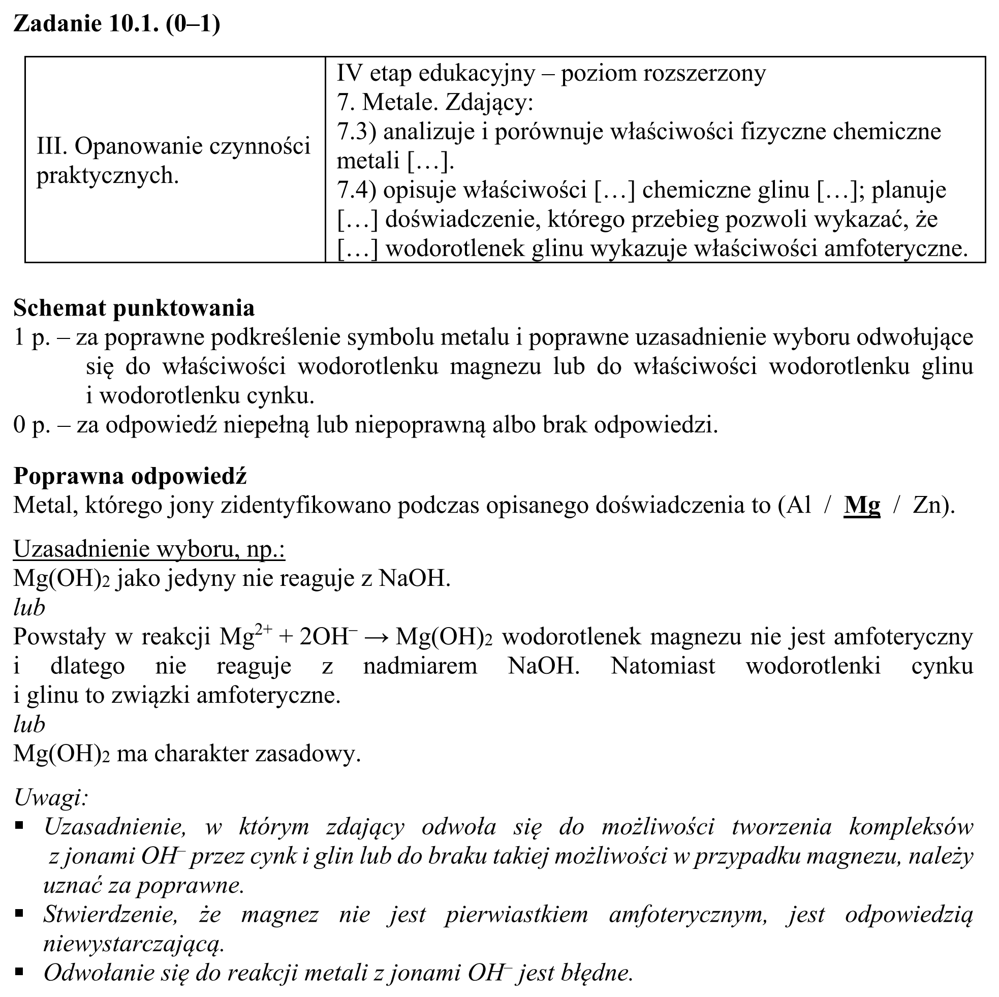 Matura, maj 2019, odpowiedź do zadania 10.1