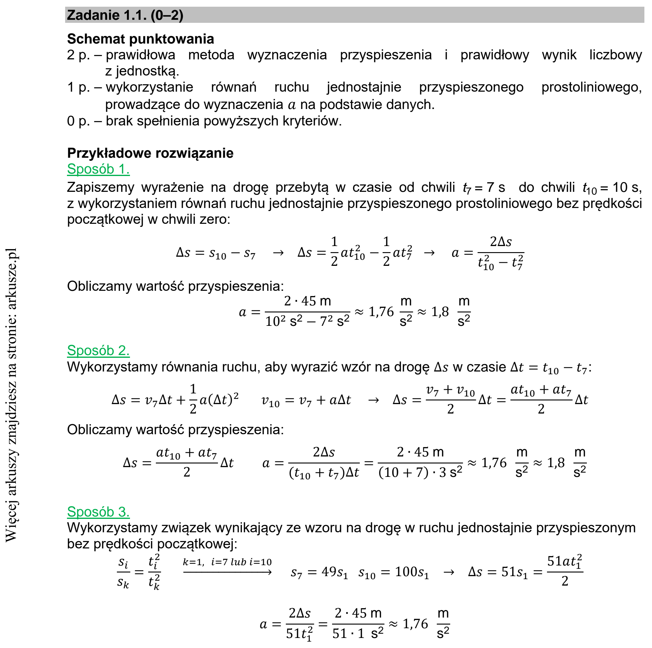 Matura dodatkowa, lipiec 2020, odpowiedź do zadania 1.1