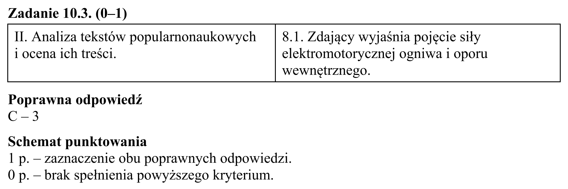 Matura, maj 2015, odpowiedź do zadania 10.3