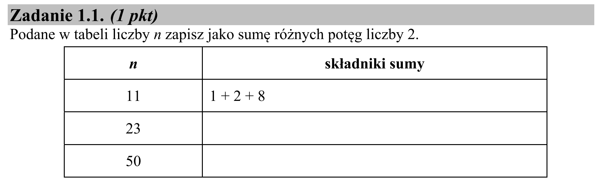 Matura, maj 2015, zadanie 1.1