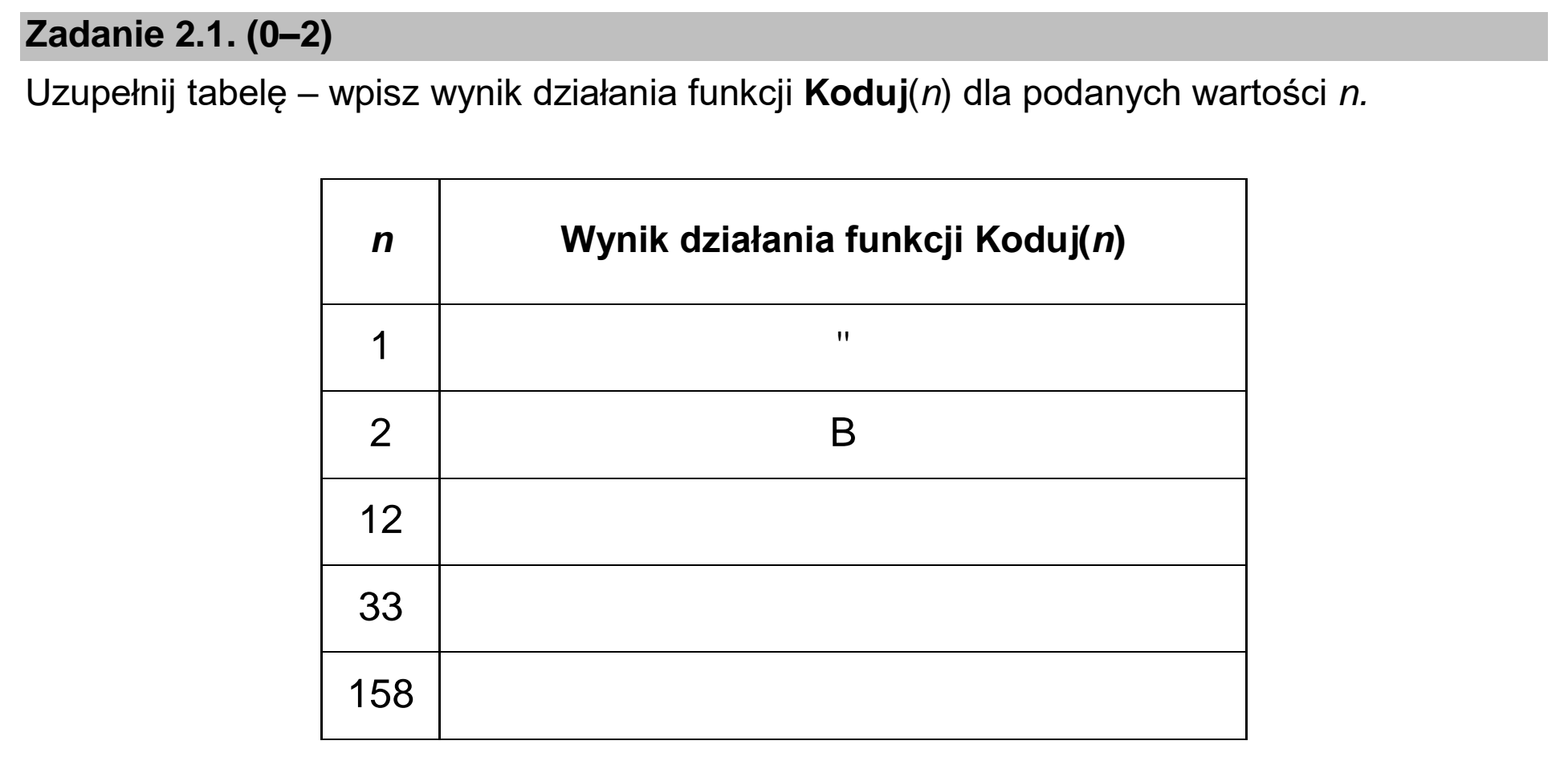 Matura dodatkowa, czerwiec 2022, zadanie 2.1