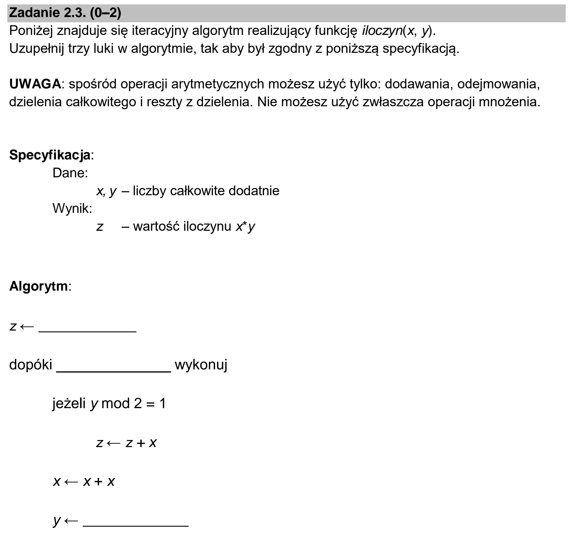 Matura dodatkowa, czerwiec 2023, zadanie 2.3