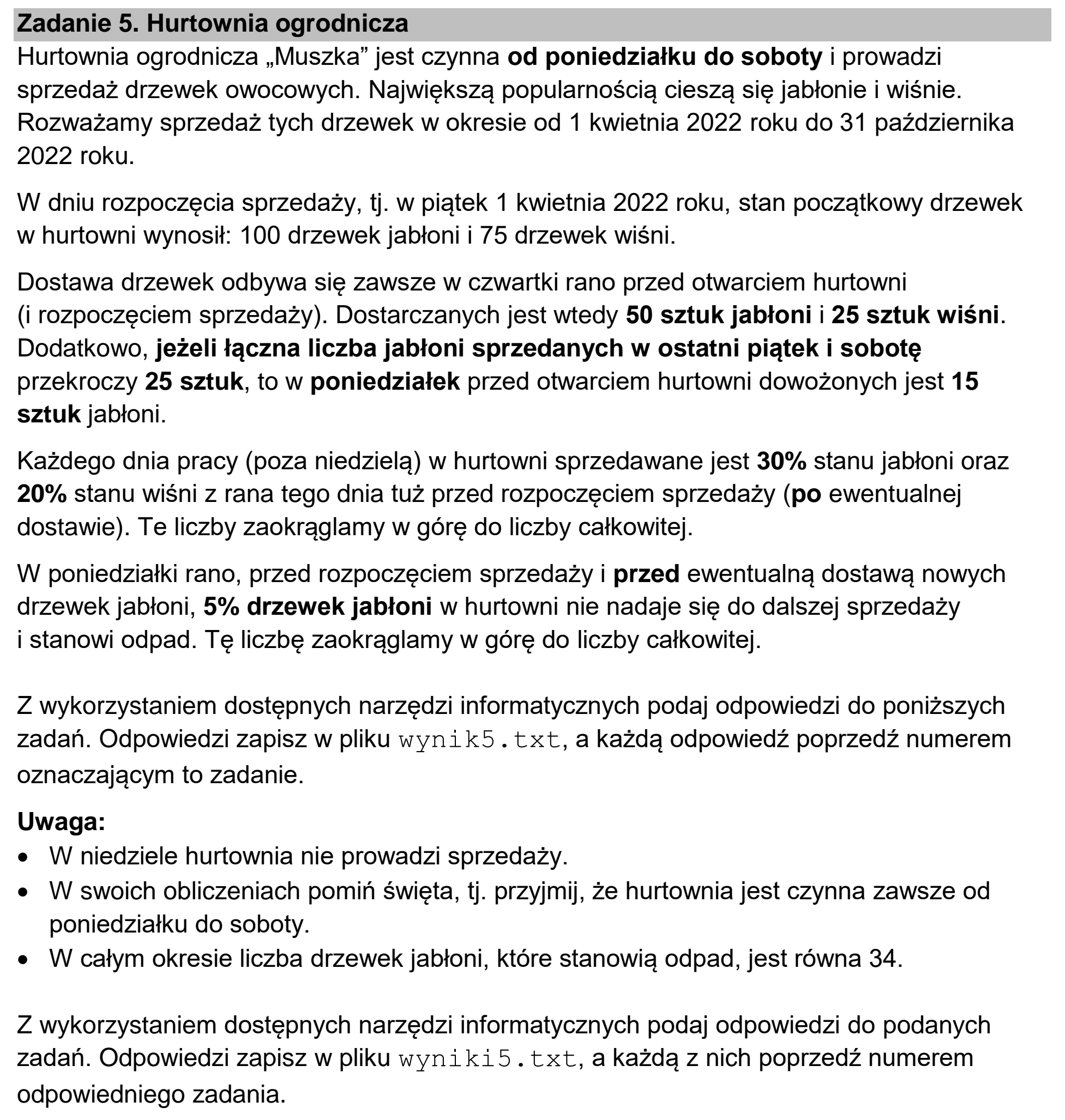 Matura dodatkowa, czerwiec 2023, wstęp zadania 5