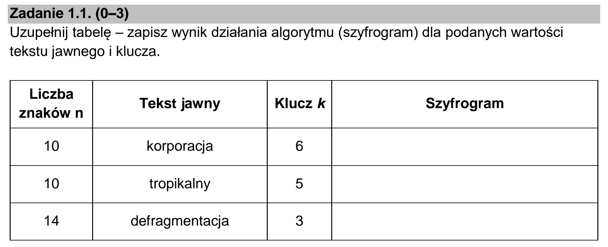 Matura dodatkowa, czerwiec 2026, zadanie 1.1