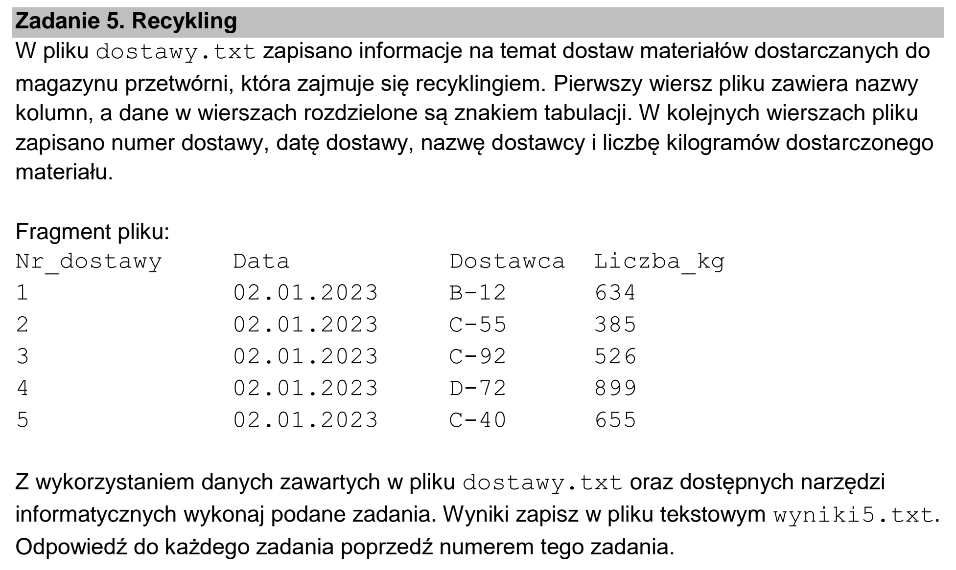 Matura dodatkowa, czerwiec 2026, wstęp zadania 5