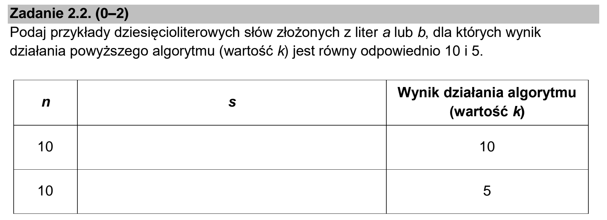 Matura, maj 2022, zadanie 2.2