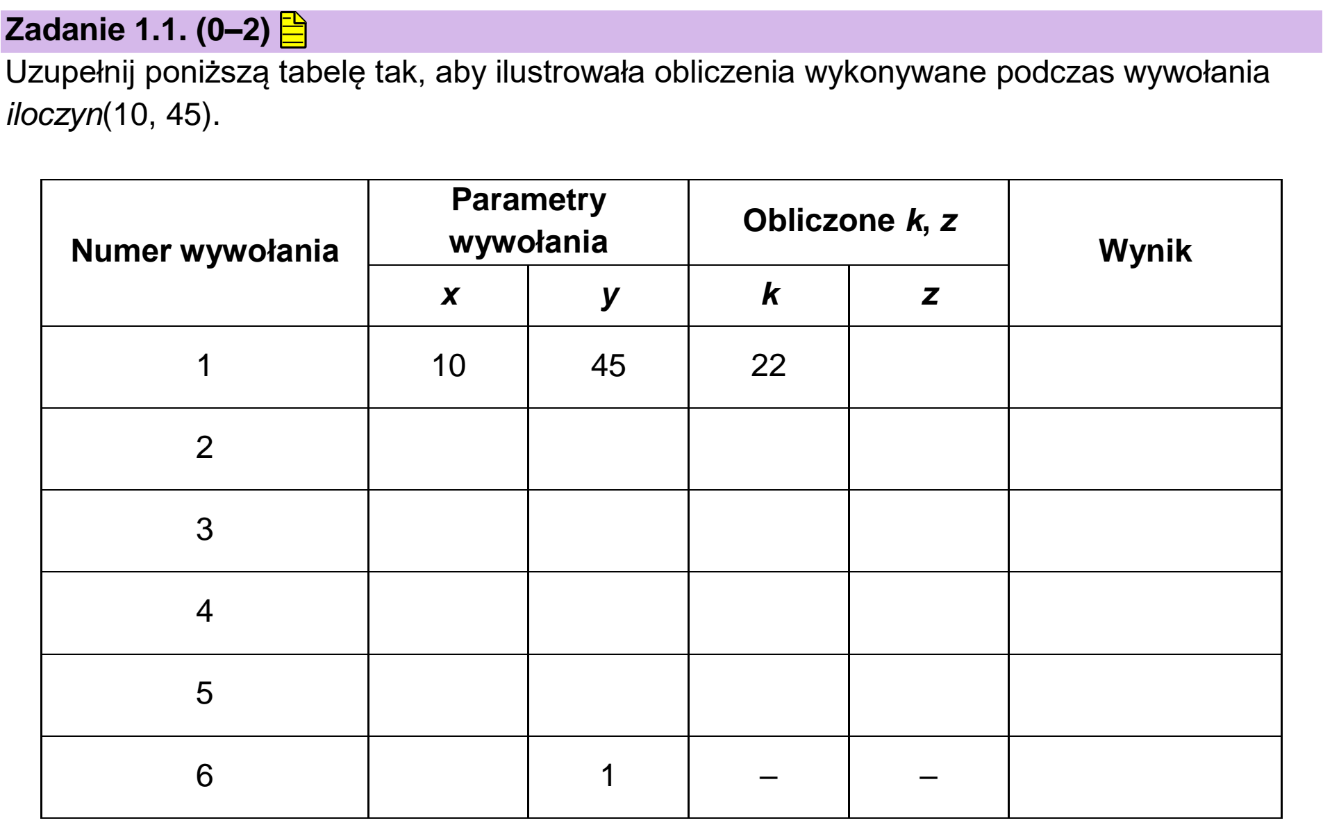 Matura dodatkowa, czerwiec 2023, zadanie 1.1