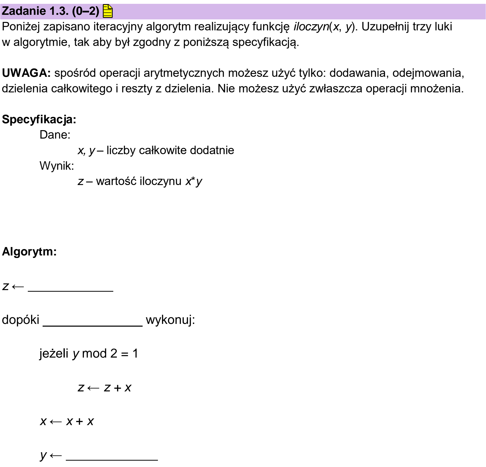Matura dodatkowa, czerwiec 2023, zadanie 1.3