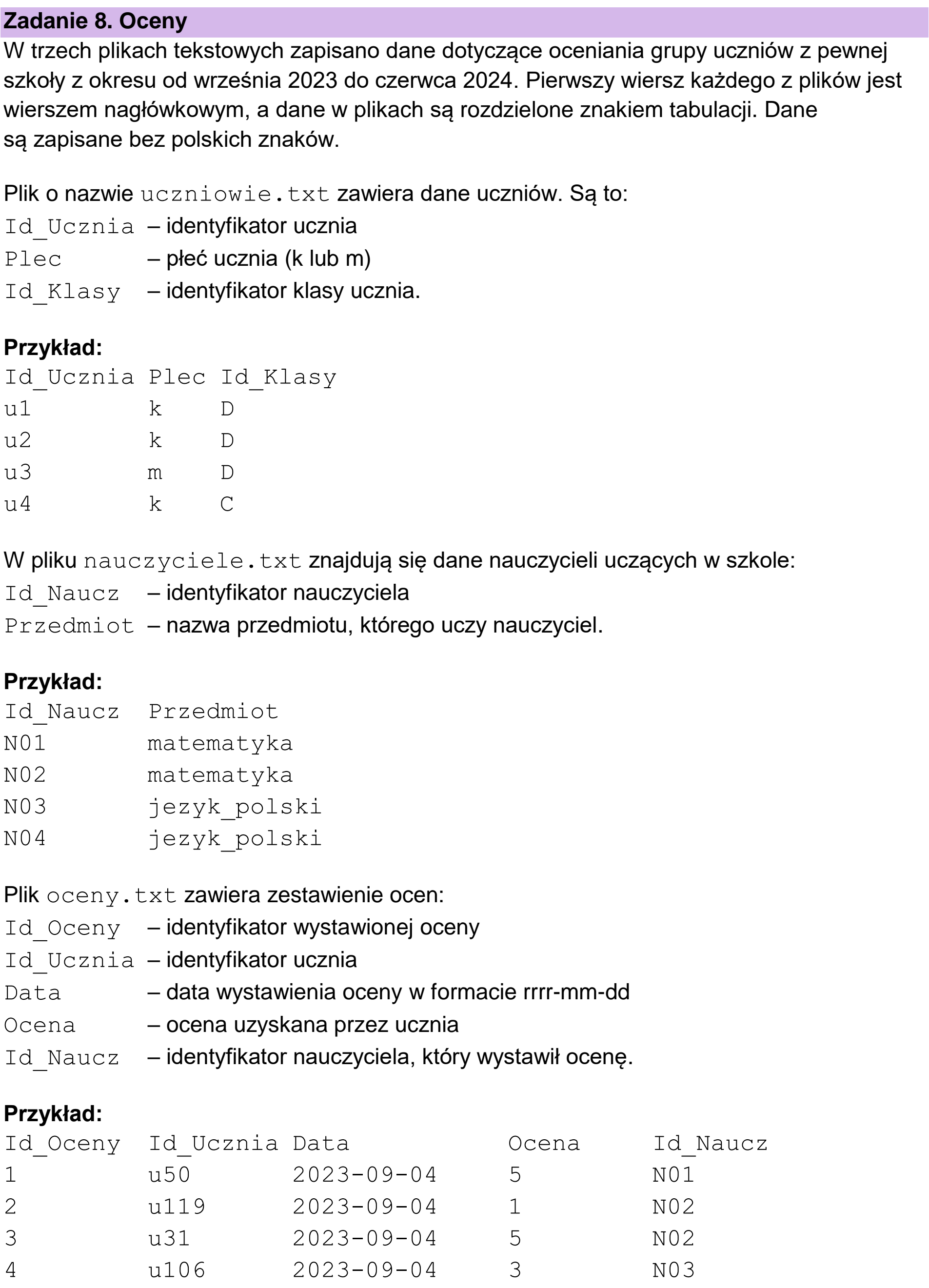 Matura dodatkowa, czerwiec 2026, wstęp zadania 8, fragment 1