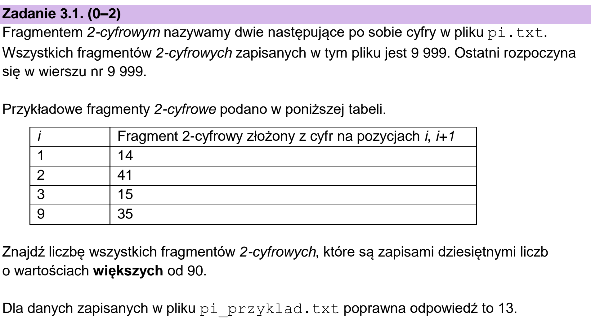 Matura, maj 2023, zadanie 3.1