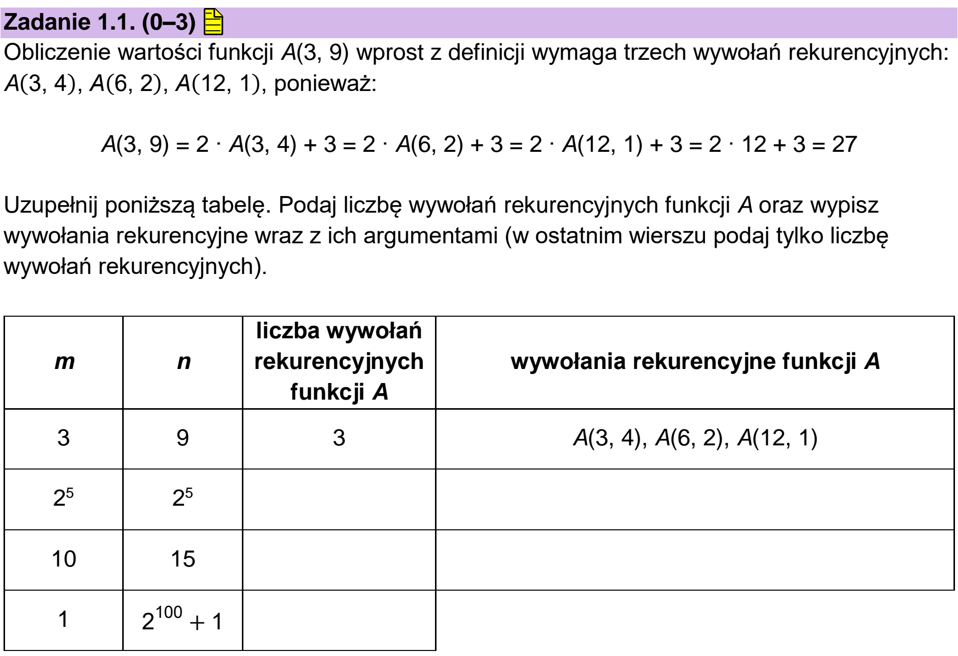 Matura, maj 2026, zadanie 1.1