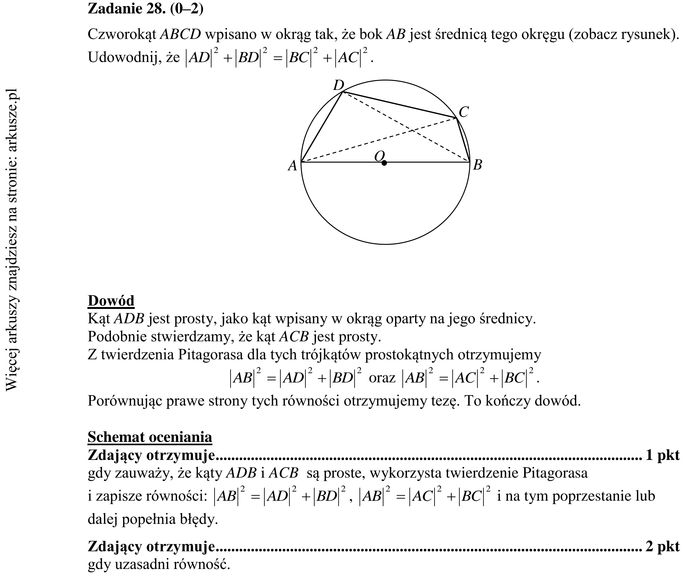 Matura dodatkowa, czerwiec 2015, odpowiedź do zadania 28