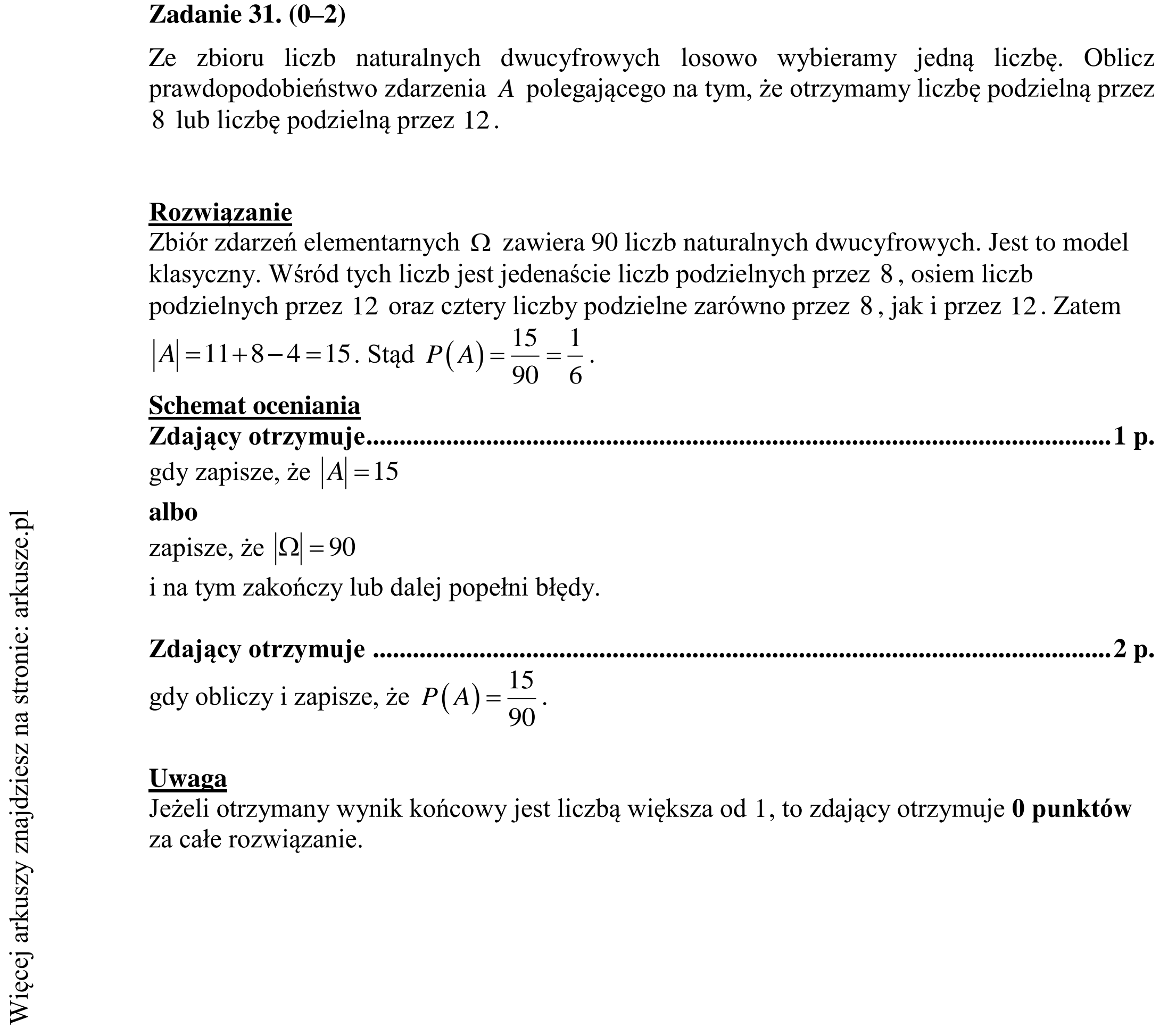 Matura dodatkowa, czerwiec 2015, odpowiedź do zadania 31