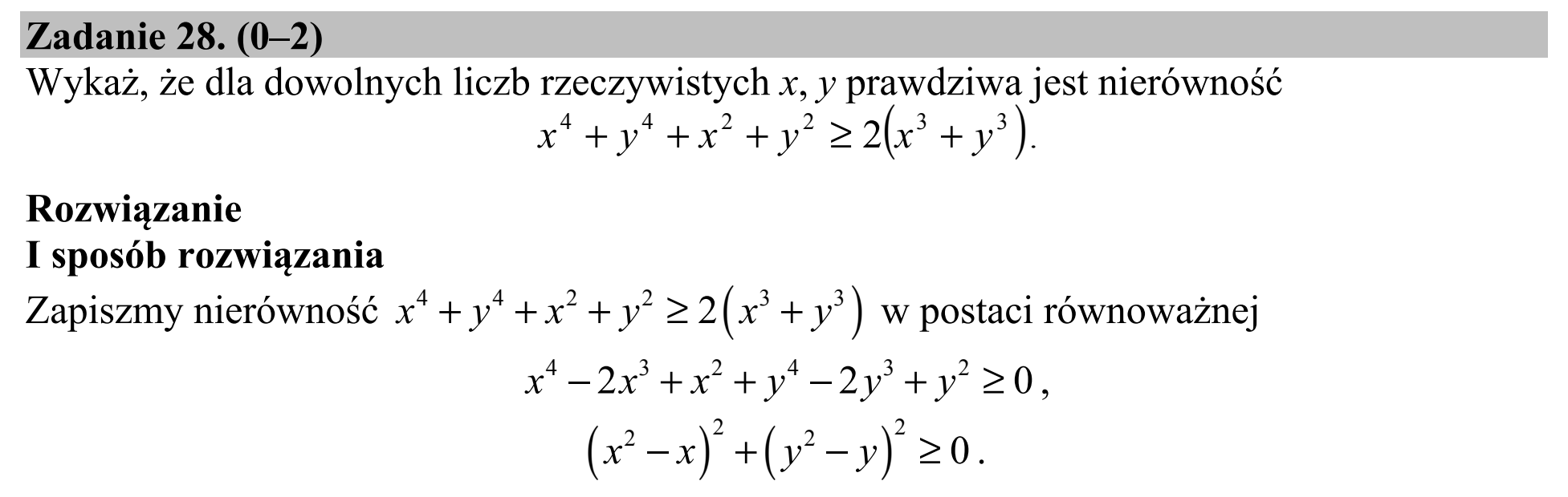 Matura dodatkowa, czerwiec 2016, odpowiedź do zadania 28, fragment 1