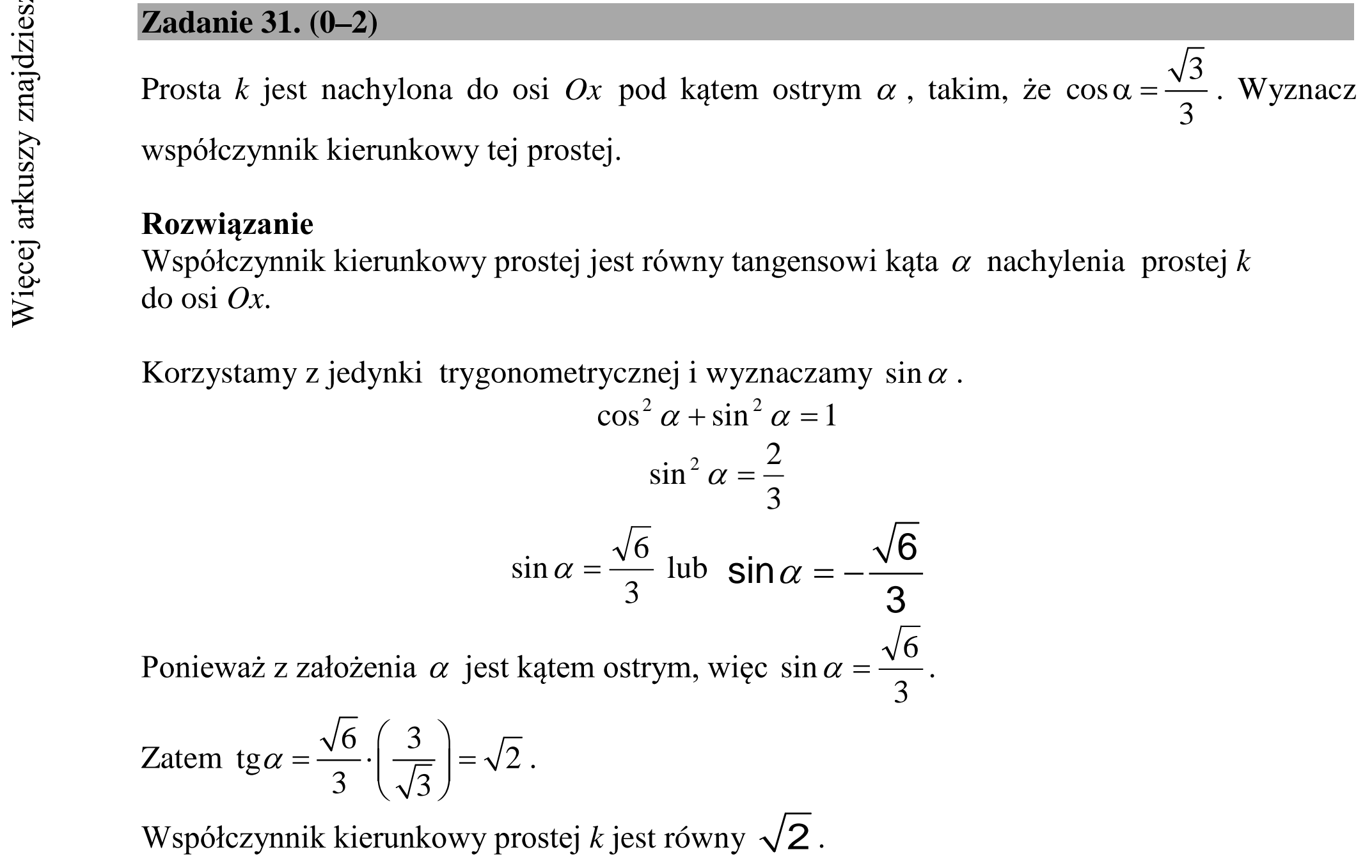 Matura dodatkowa, lipiec 2020, odpowiedź do zadania 31