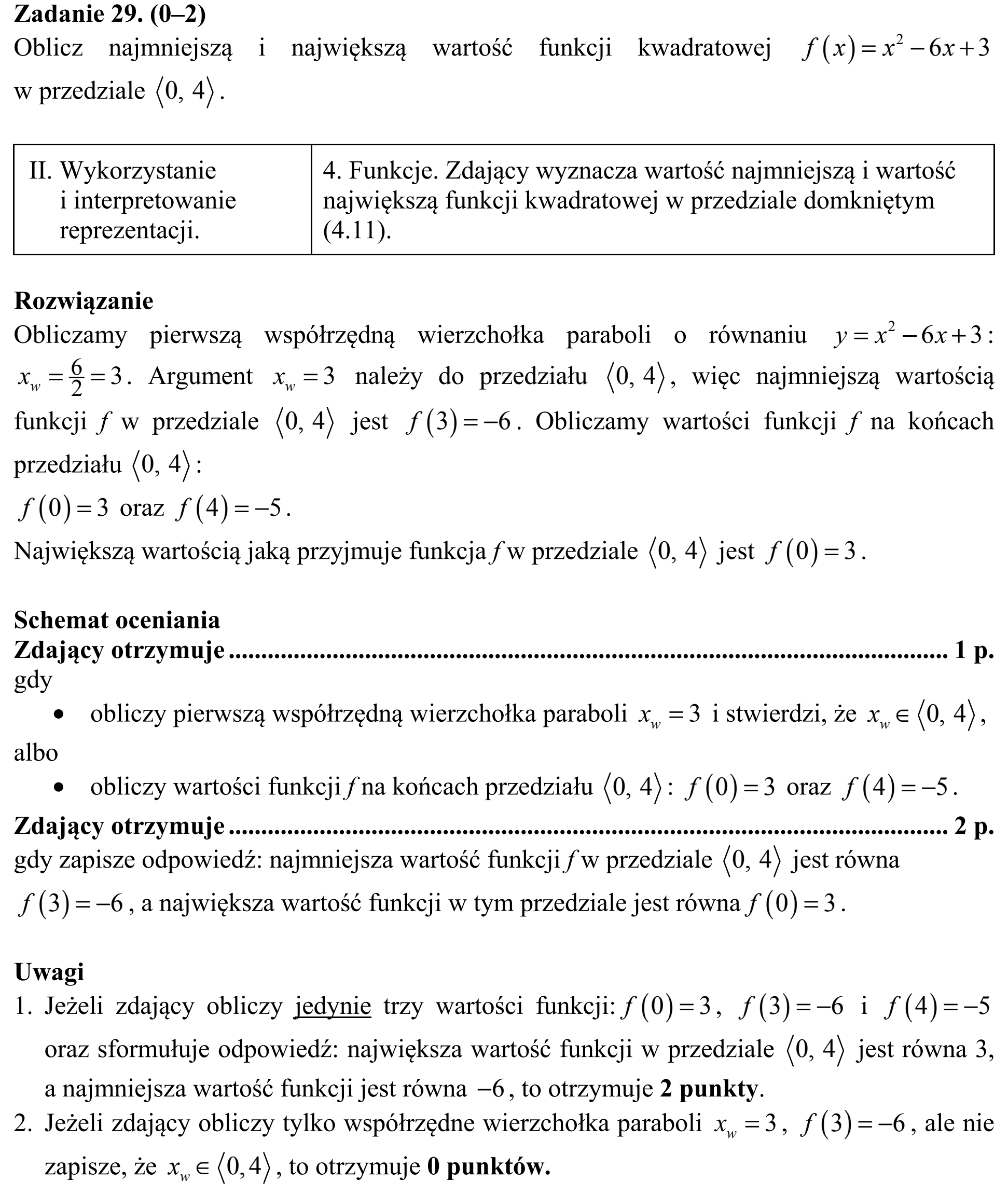 Matura, maj 2015, odpowiedź do zadania 29