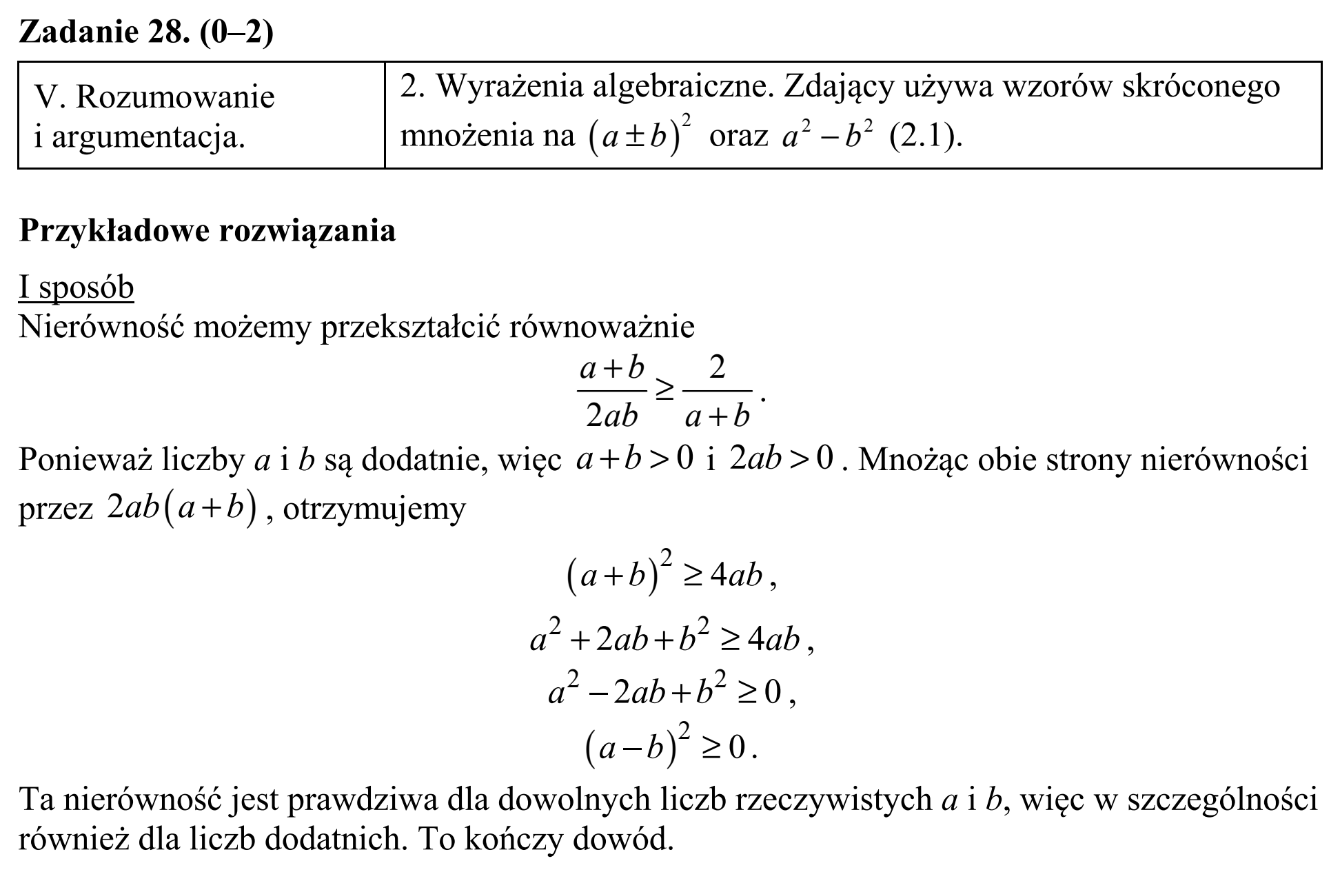 Matura, maj 2018, odpowiedź do zadania 28, fragment 1