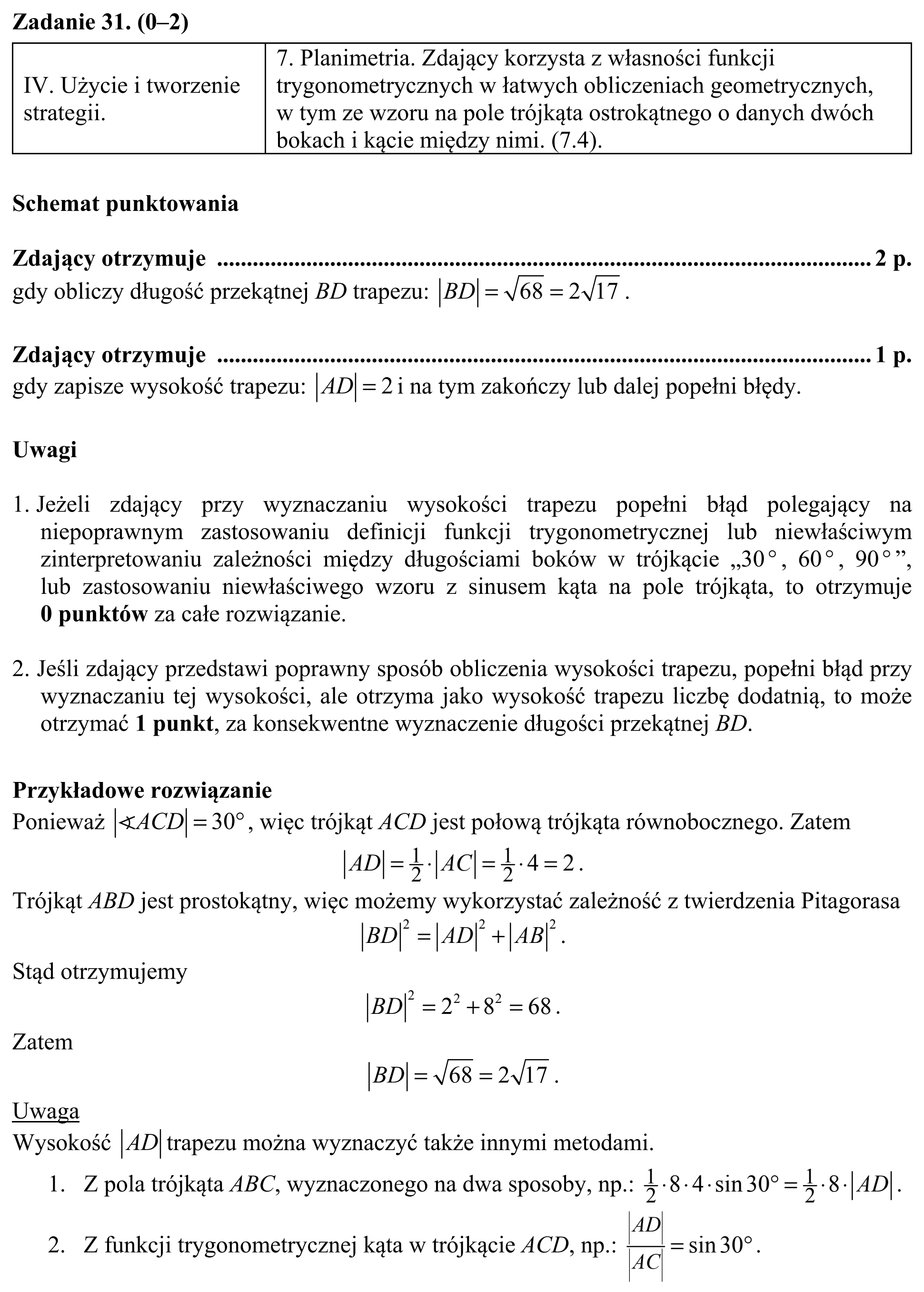 Matura, maj 2019, odpowiedź do zadania 31