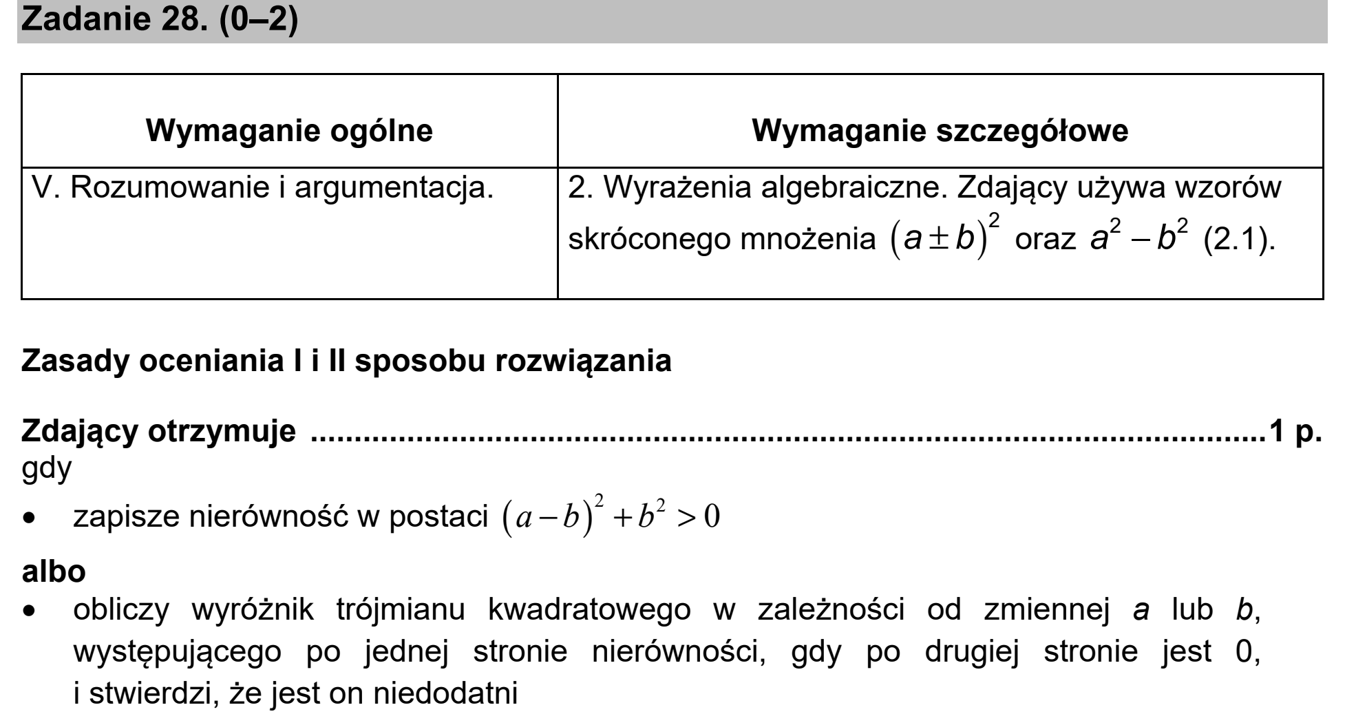 Matura, maj 2020, odpowiedź do zadania 28