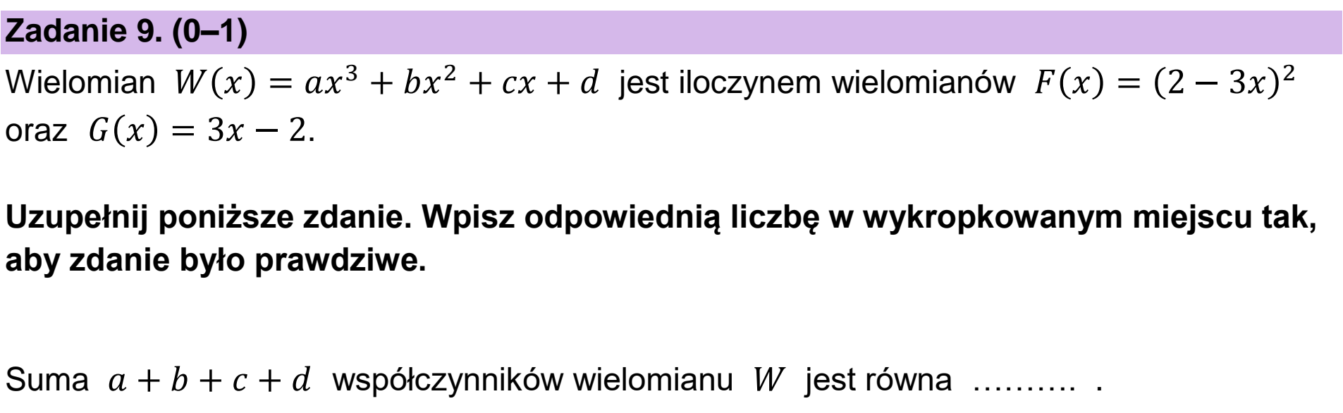 Matura dodatkowa, czerwiec 2024, podgląd zadania 9