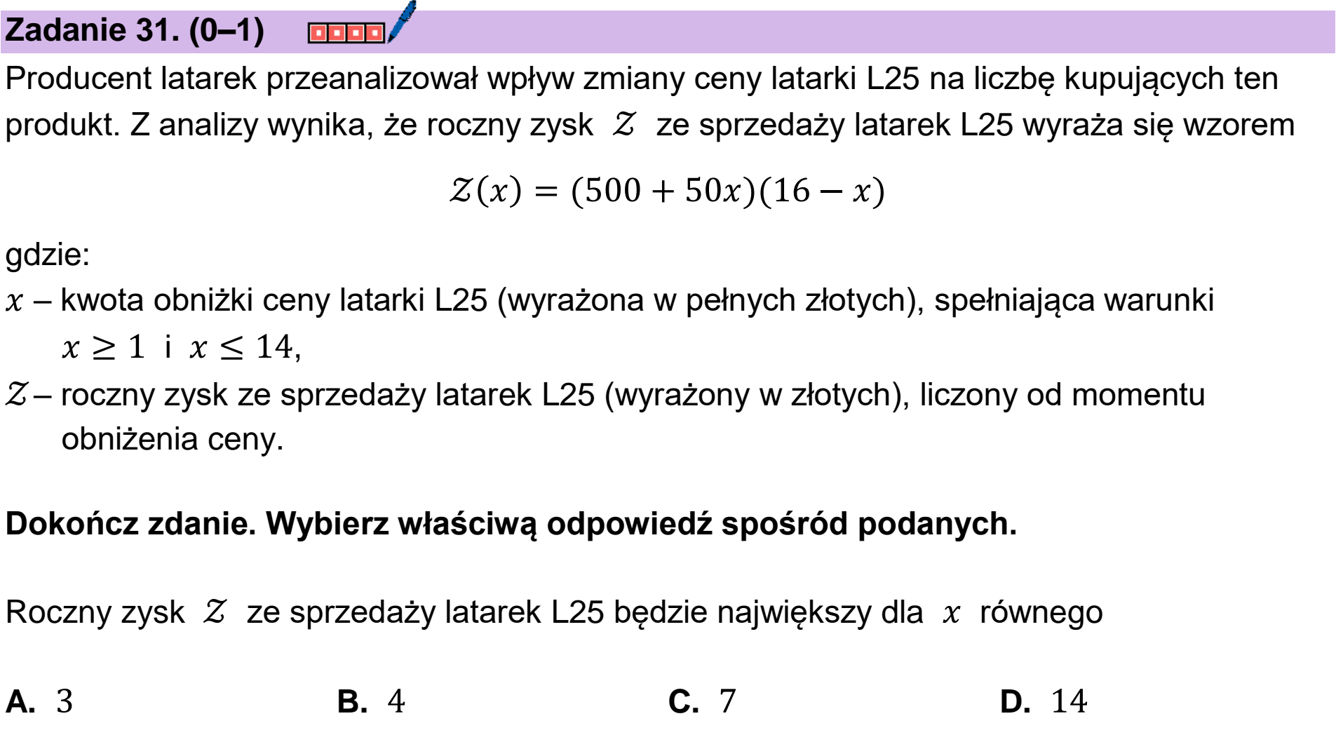 Matura dodatkowa, czerwiec 2025, podgląd zadania 31