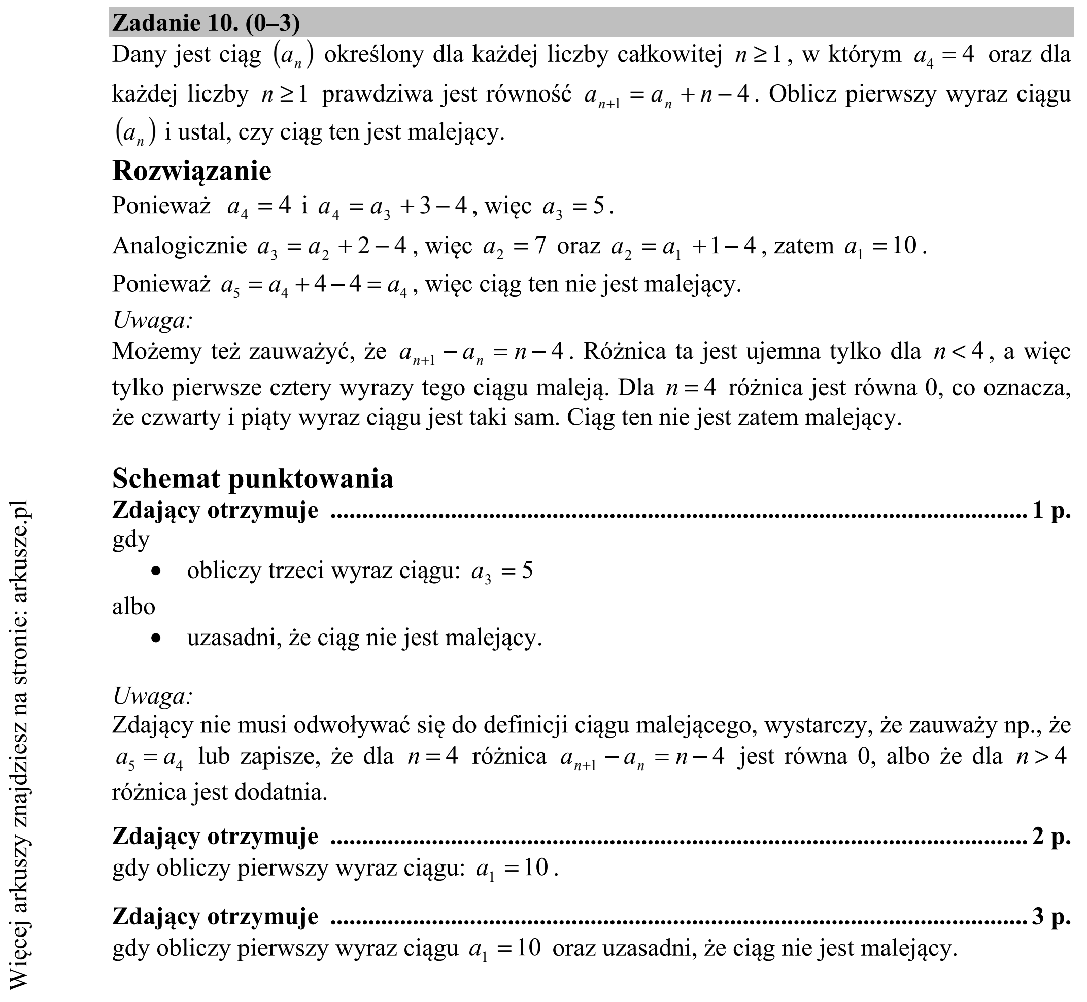Matura dodatkowa, czerwiec 2016, odpowiedź do zadania 10