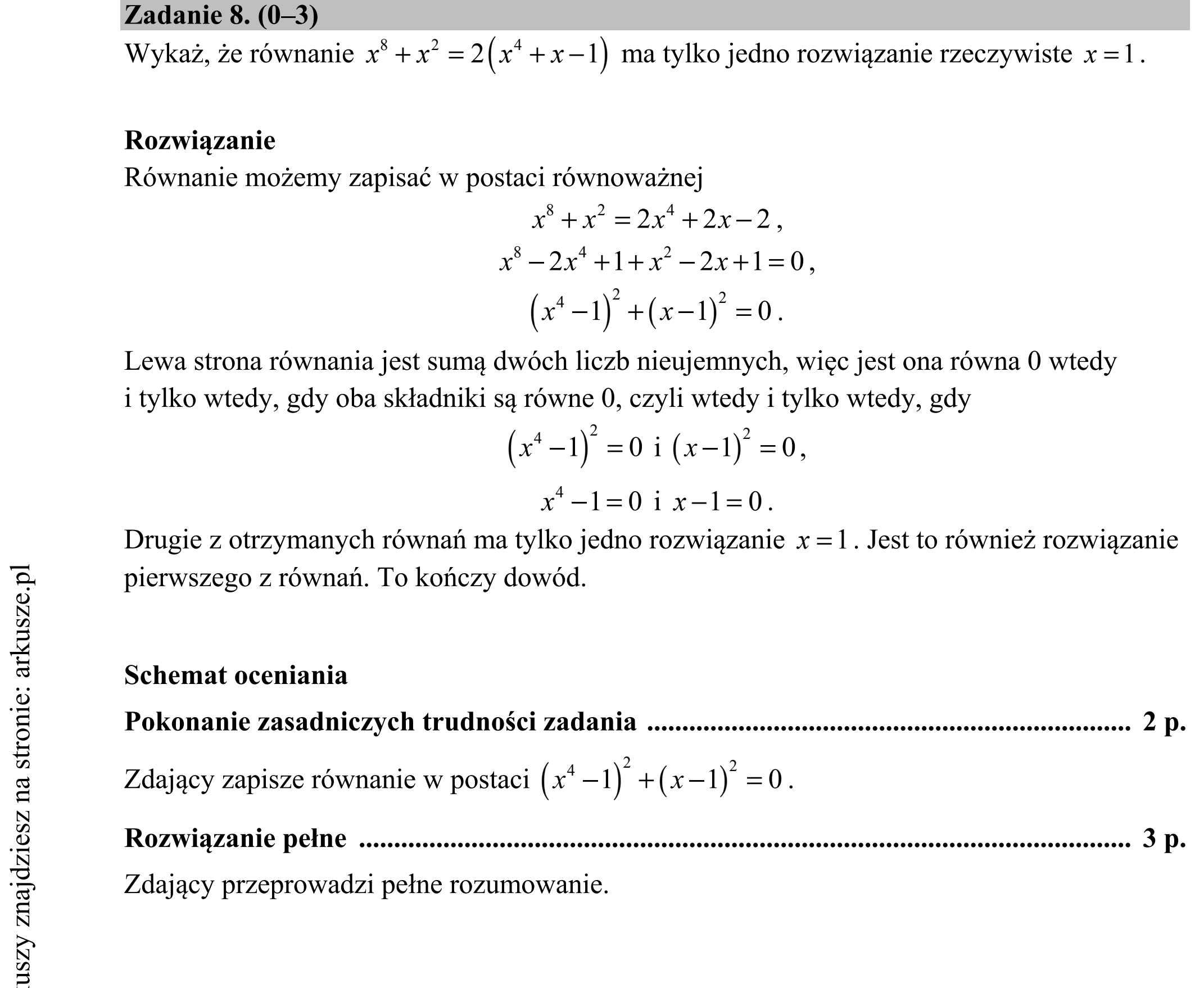 Matura dodatkowa, czerwiec 2018, odpowiedź do zadania 8