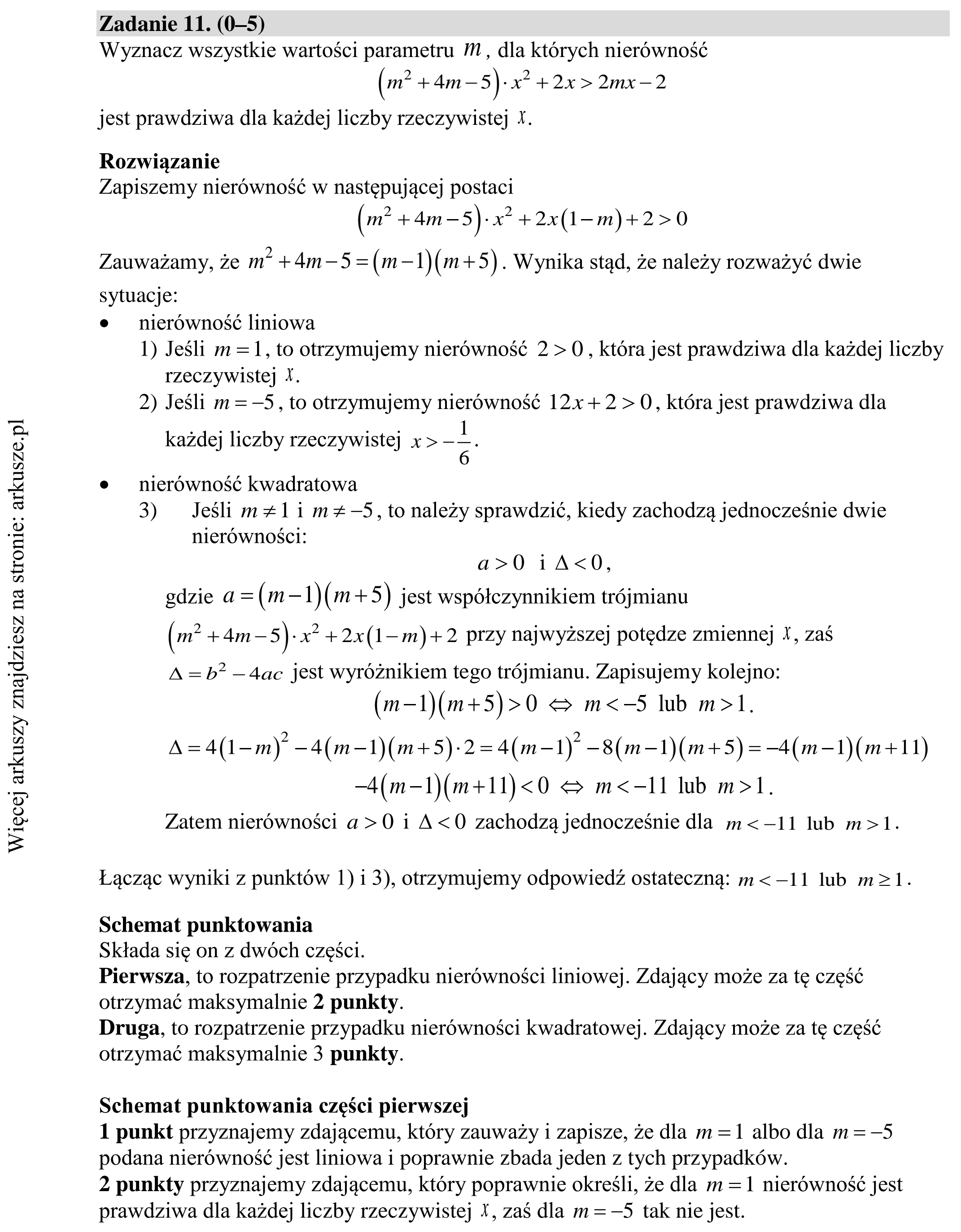 Matura dodatkowa, lipiec 2020, odpowiedź do zadania 11