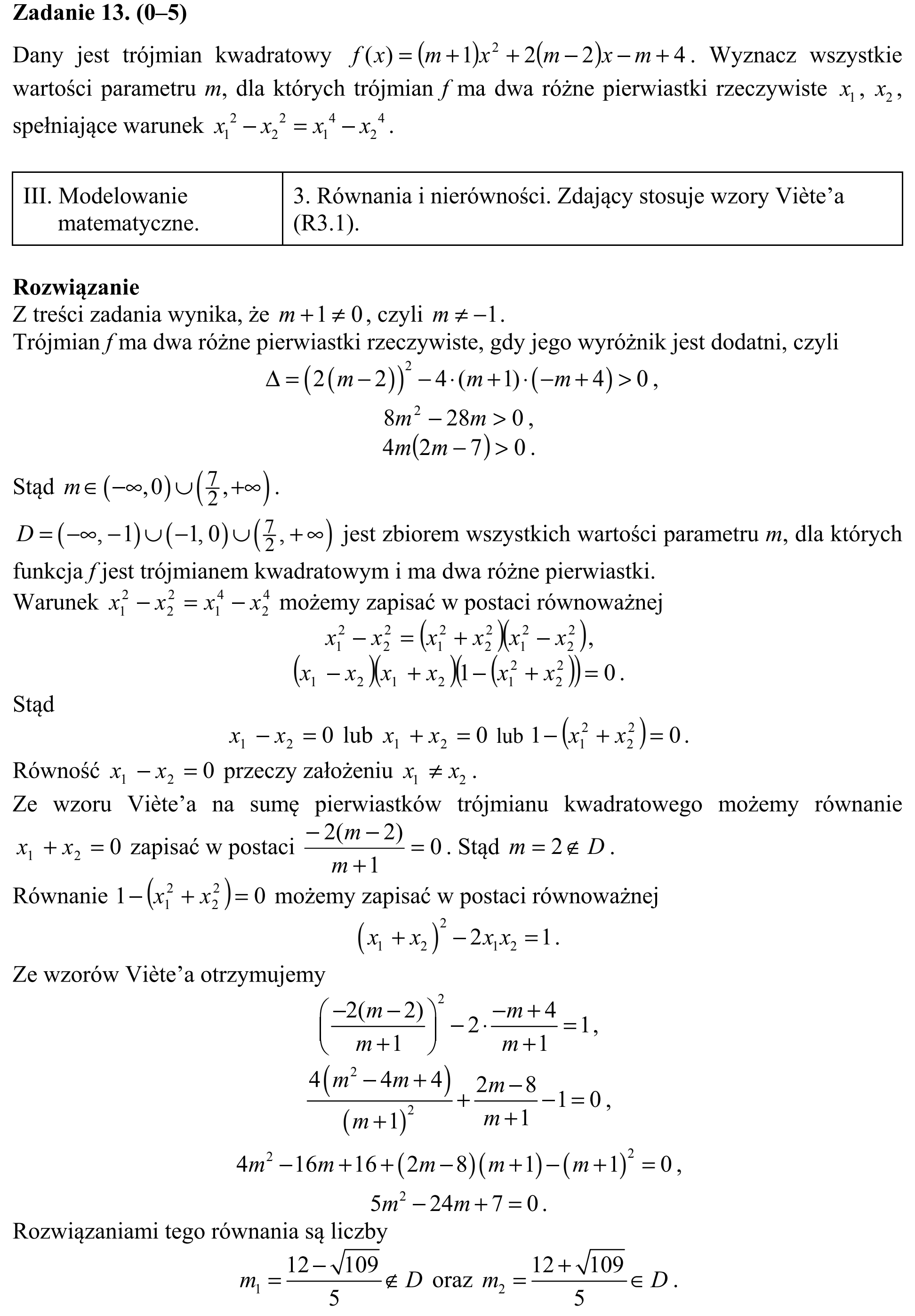 Matura, maj 2015, odpowiedź do zadania 13, fragment 1