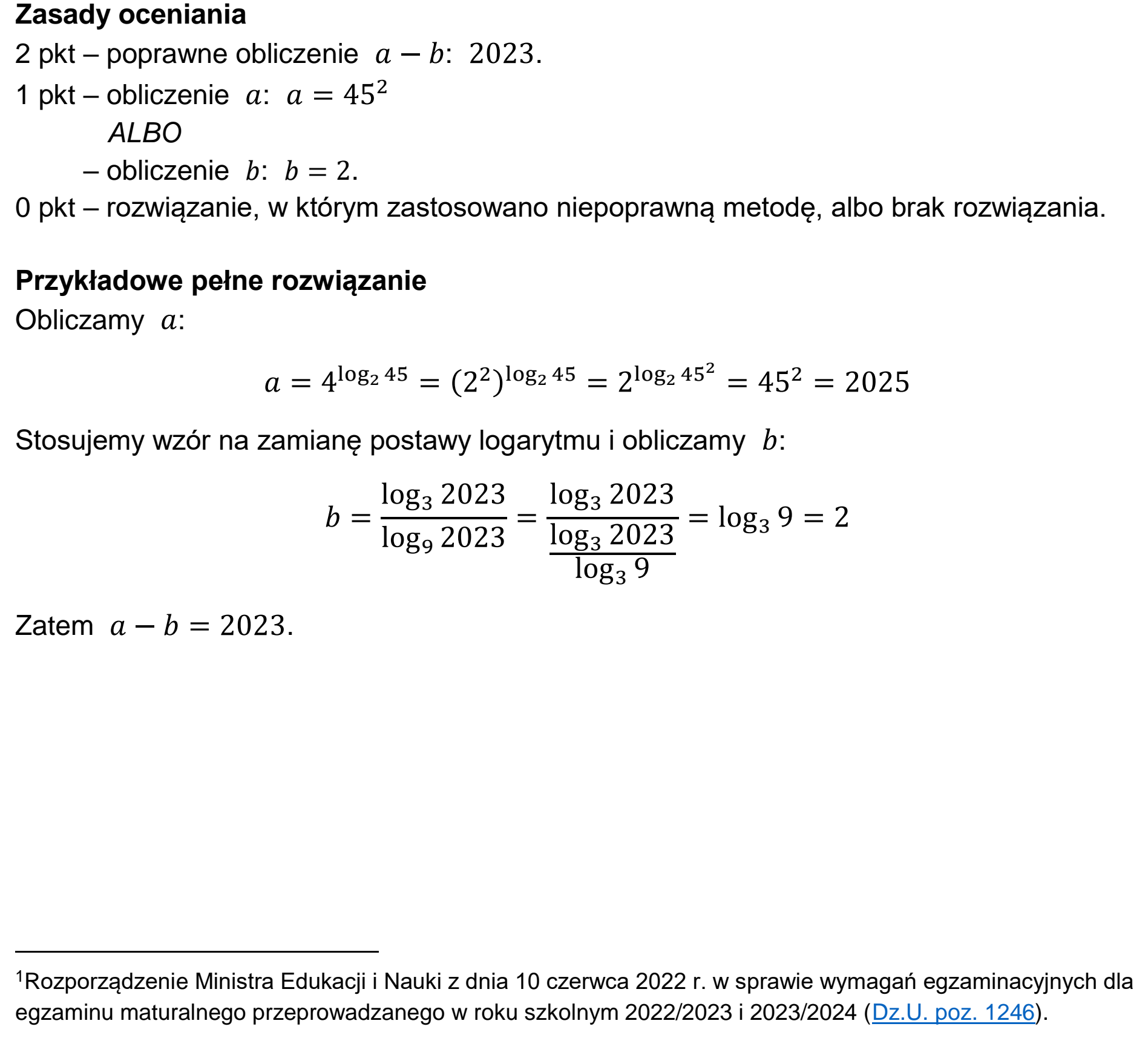 Matura dodatkowa, czerwiec 2023, odpowiedź do zadania 1