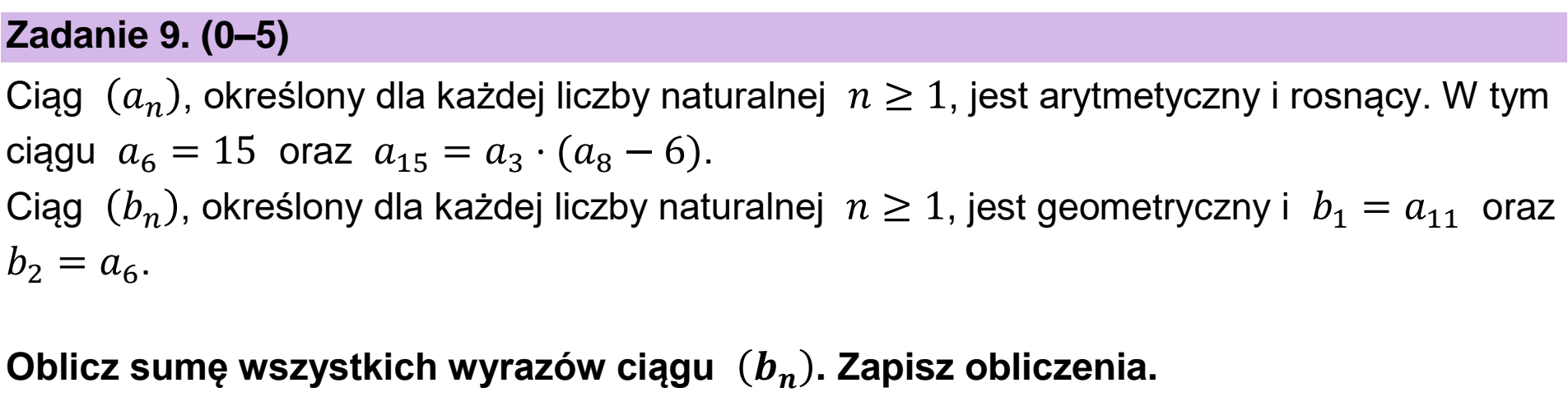 Matura dodatkowa, czerwiec 2025, podgląd zadania 9