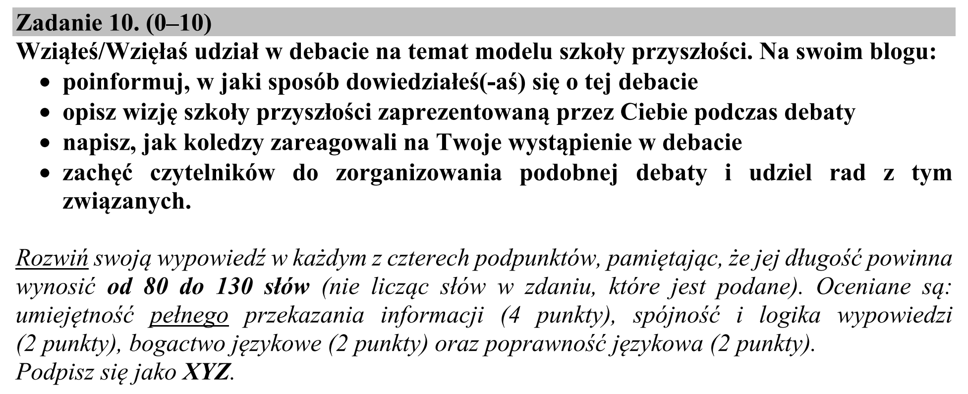 Matura, maj 2020, podgląd zadania 10