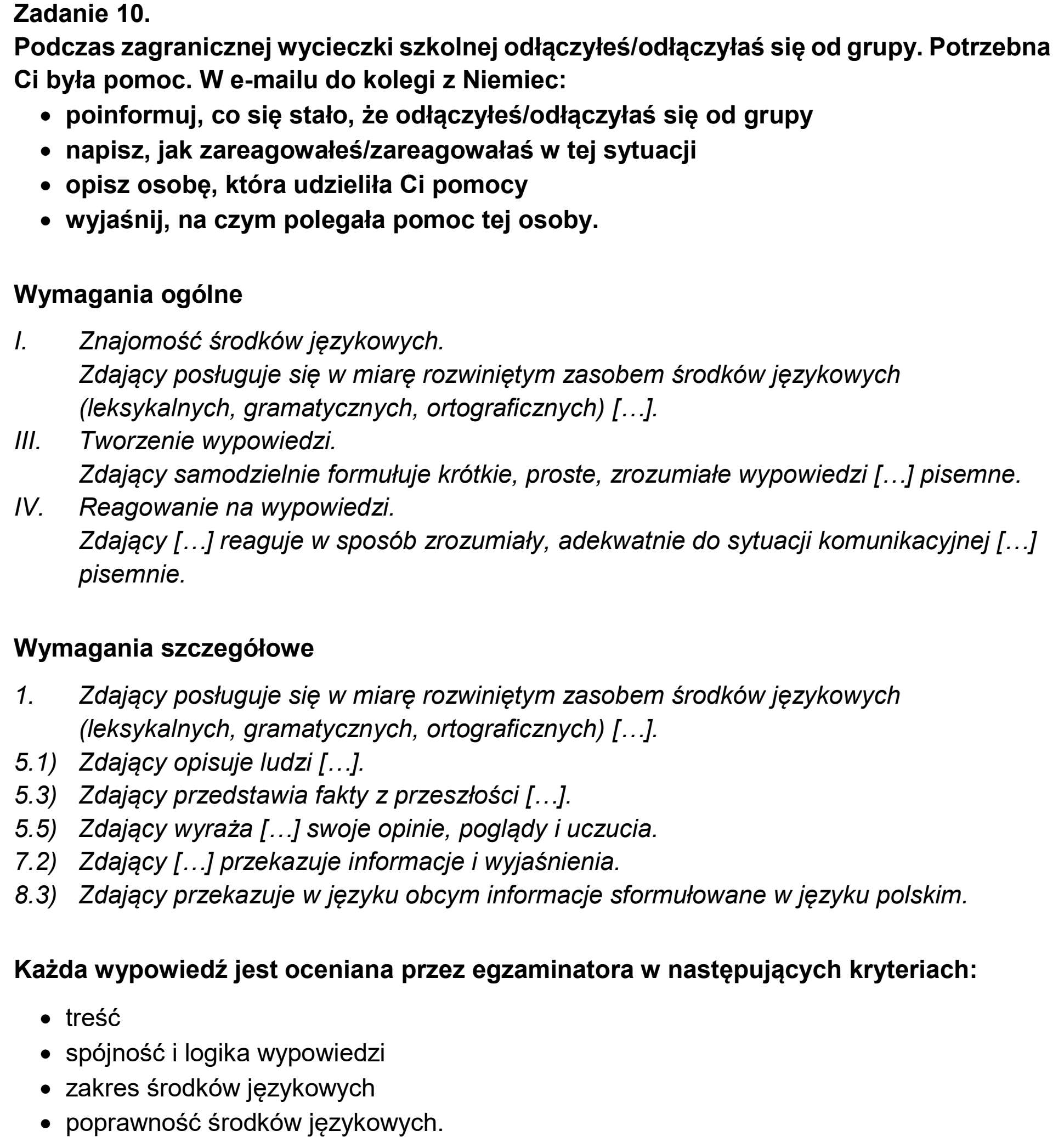 Matura, maj 2026, odpowiedź do zadania 10