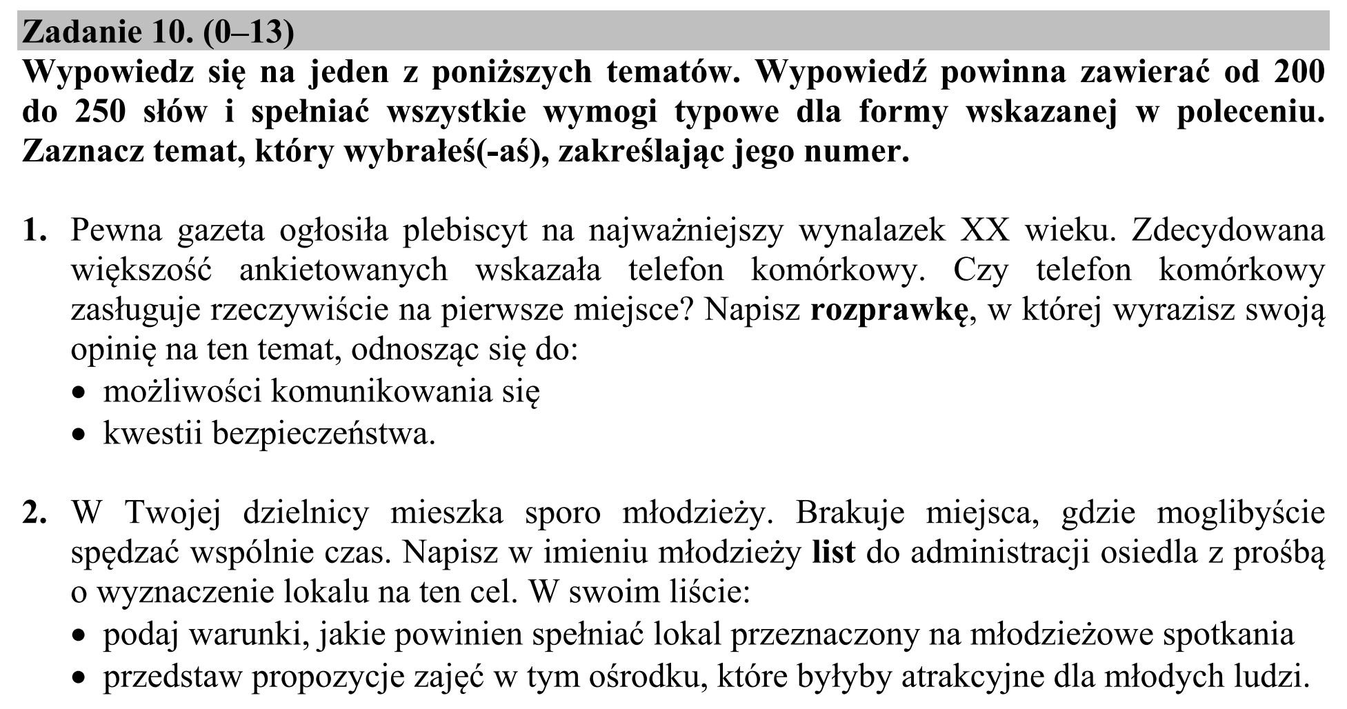 Matura, maj 2016, podgląd zadania 10