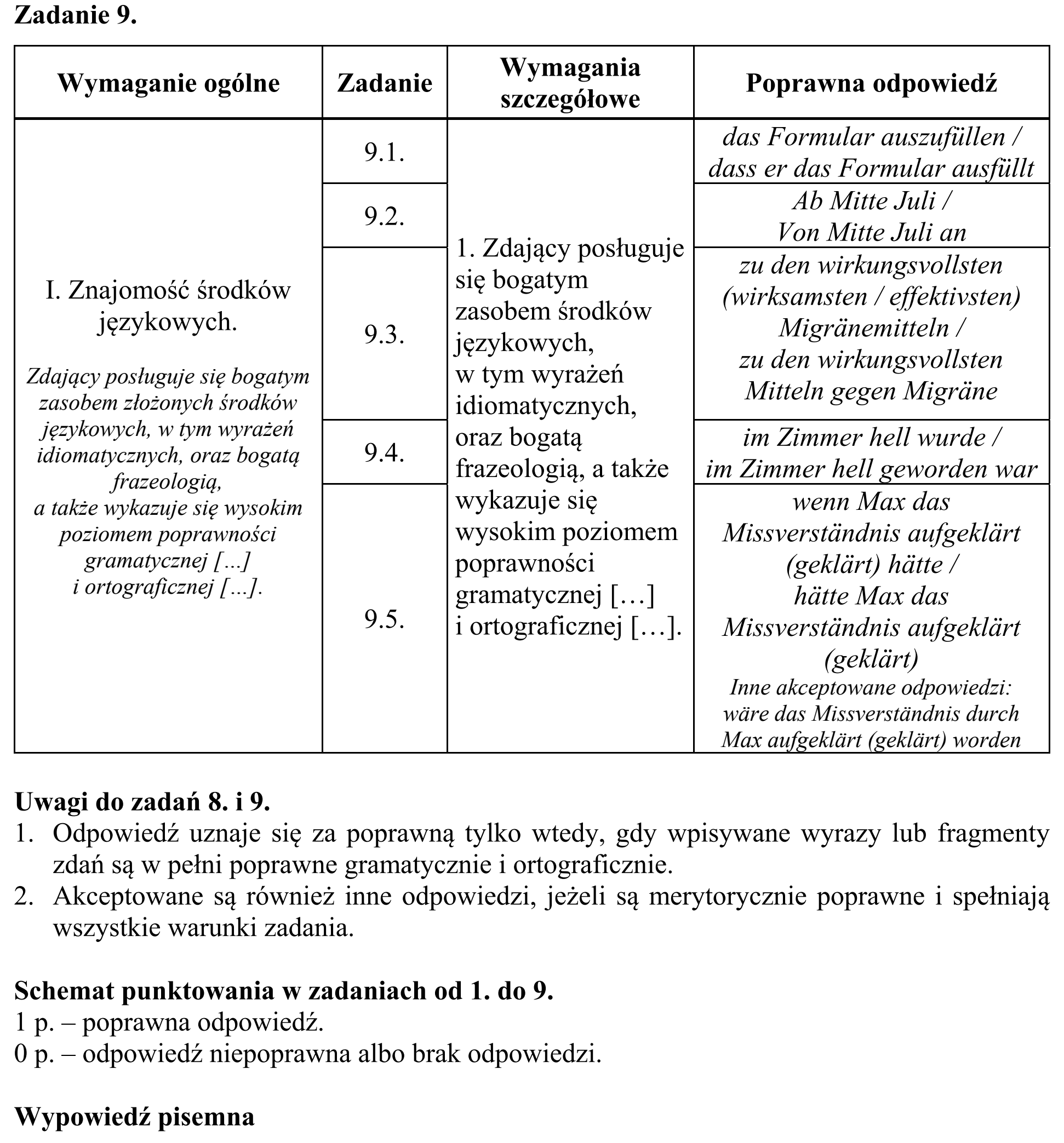 Matura, maj 2018, odpowiedź do zadania 9