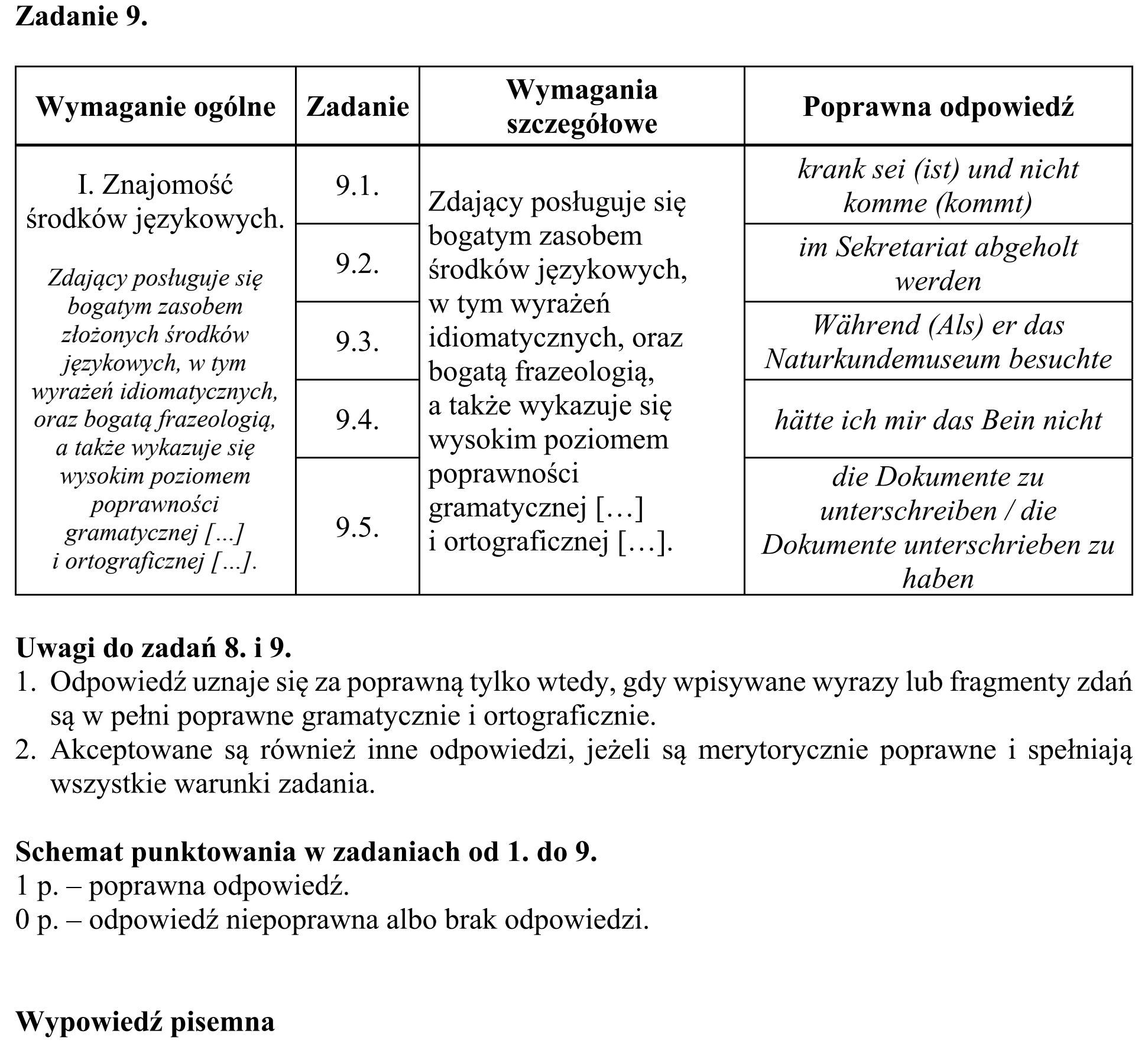 Matura, maj 2019, odpowiedź do zadania 9