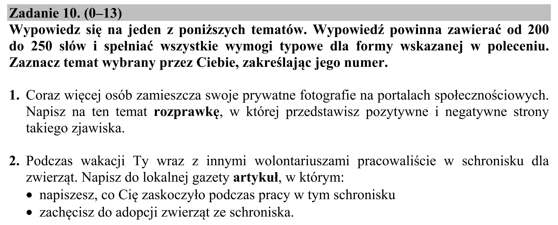 Matura, maj 2020, podgląd zadania 10