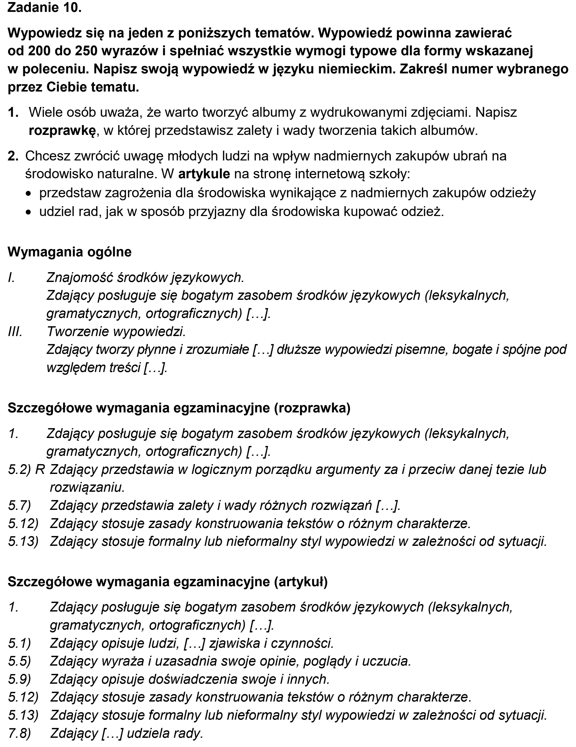 Matura, maj 2026, odpowiedź do zadania 10