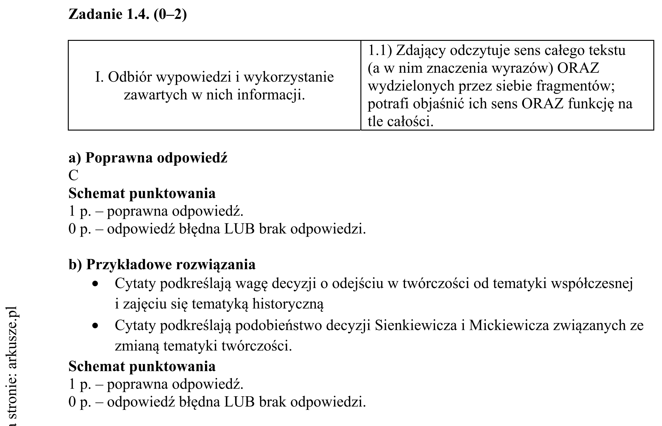 Matura dodatkowa, czerwiec 2015, odpowiedź do zadania 1.4