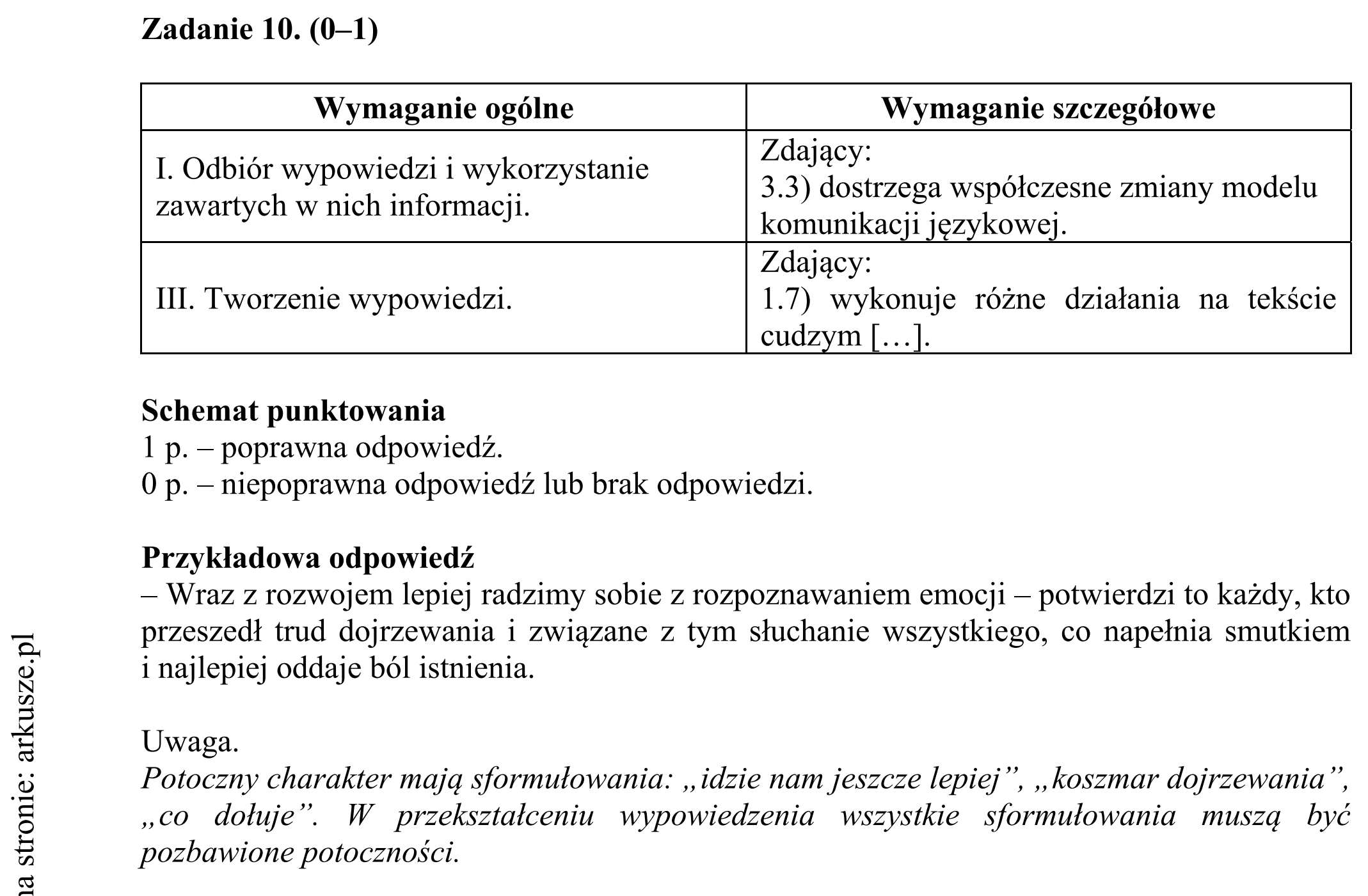 Matura dodatkowa, czerwiec 2017, odpowiedź do zadania 10
