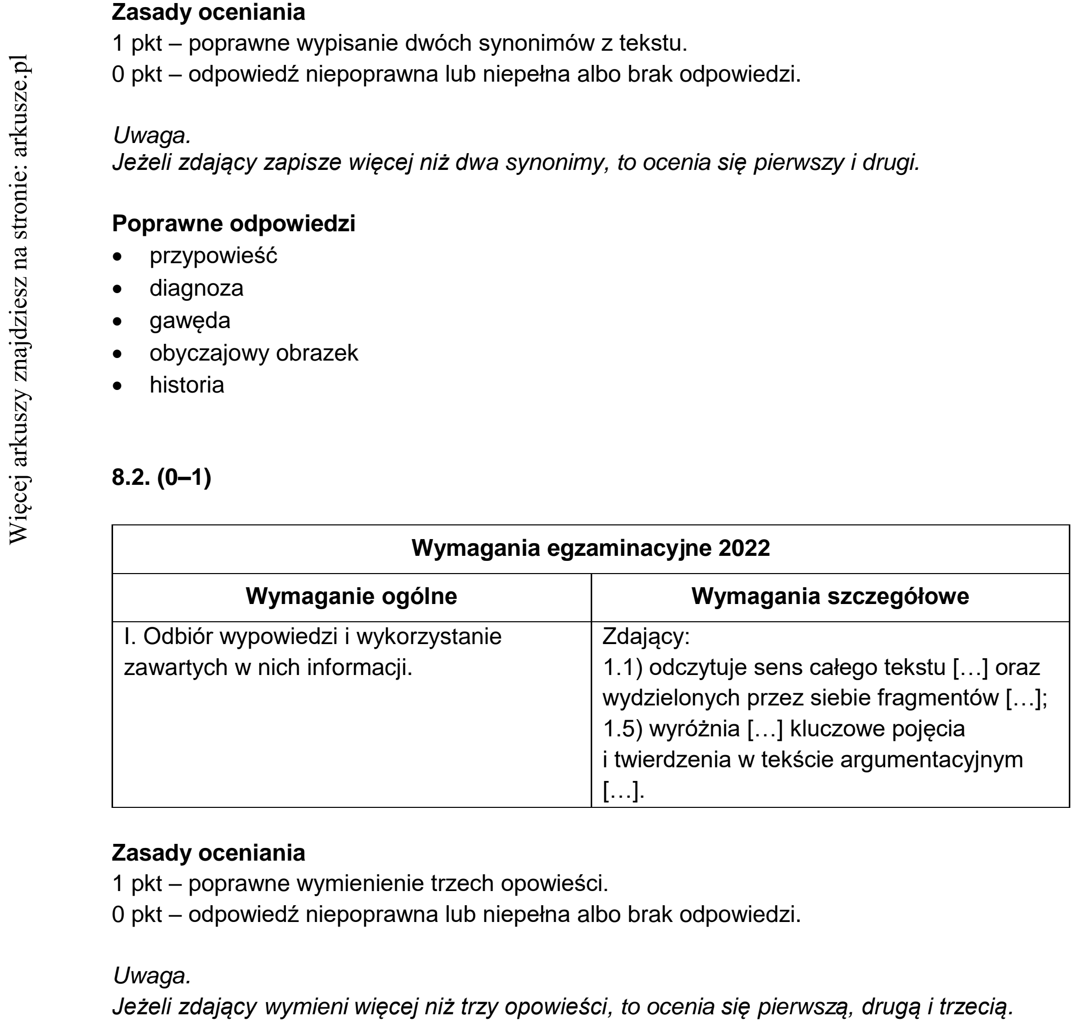 Matura dodatkowa, czerwiec 2022, odpowiedź do zadania 8