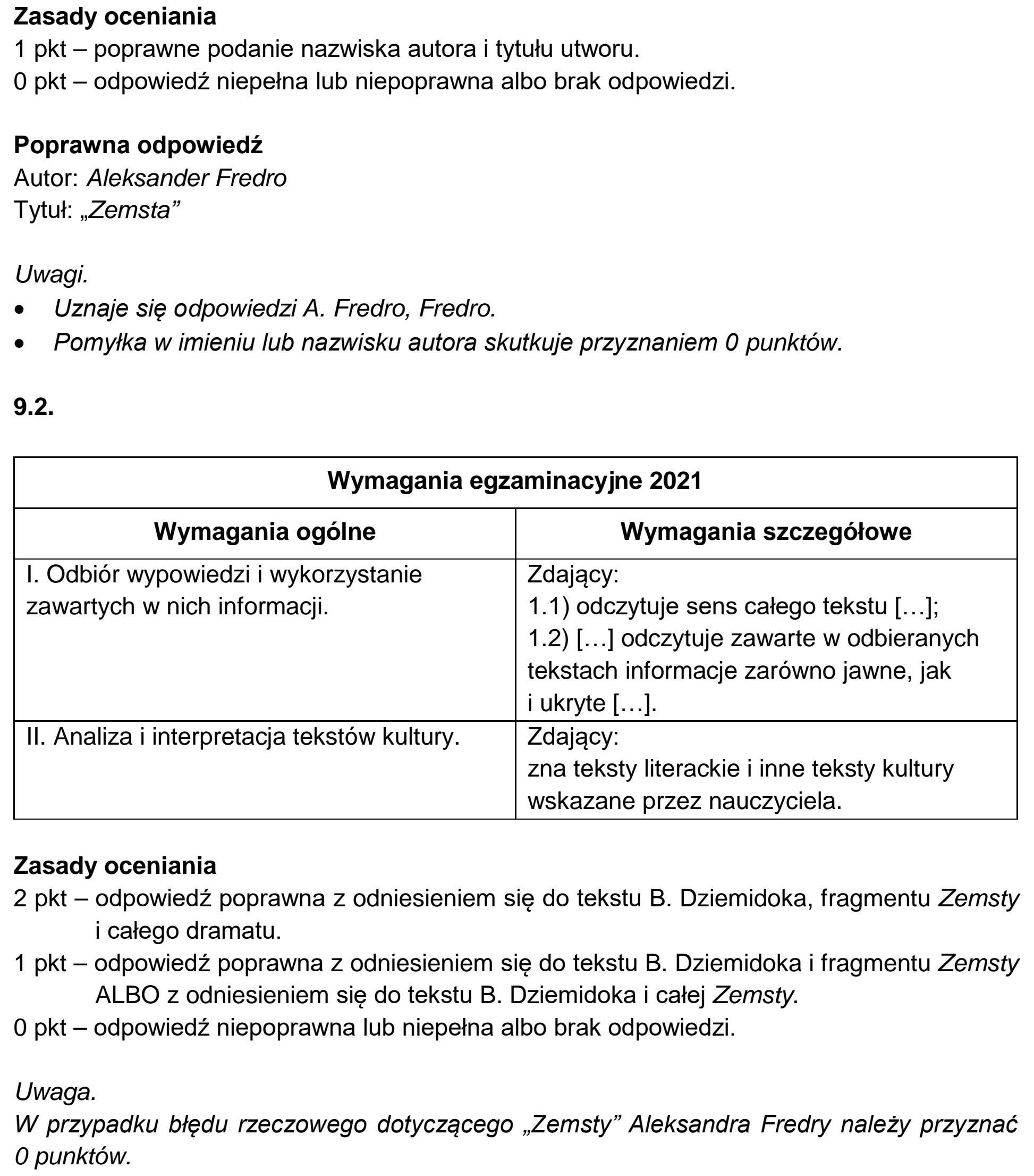 Matura, maj 2021, odpowiedź do zadania 9